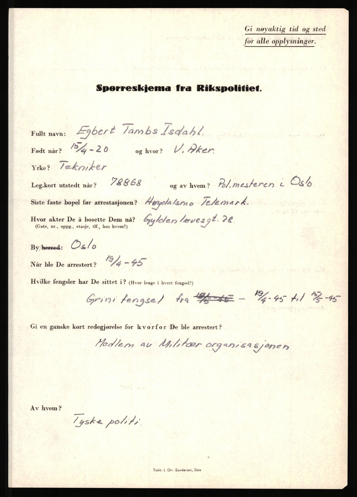 Rikspolitisjefen, AV/RA-S-1560/L/L0007: Heen, Erik C. - Iversen, Trygve, 1940-1945, s. 1215