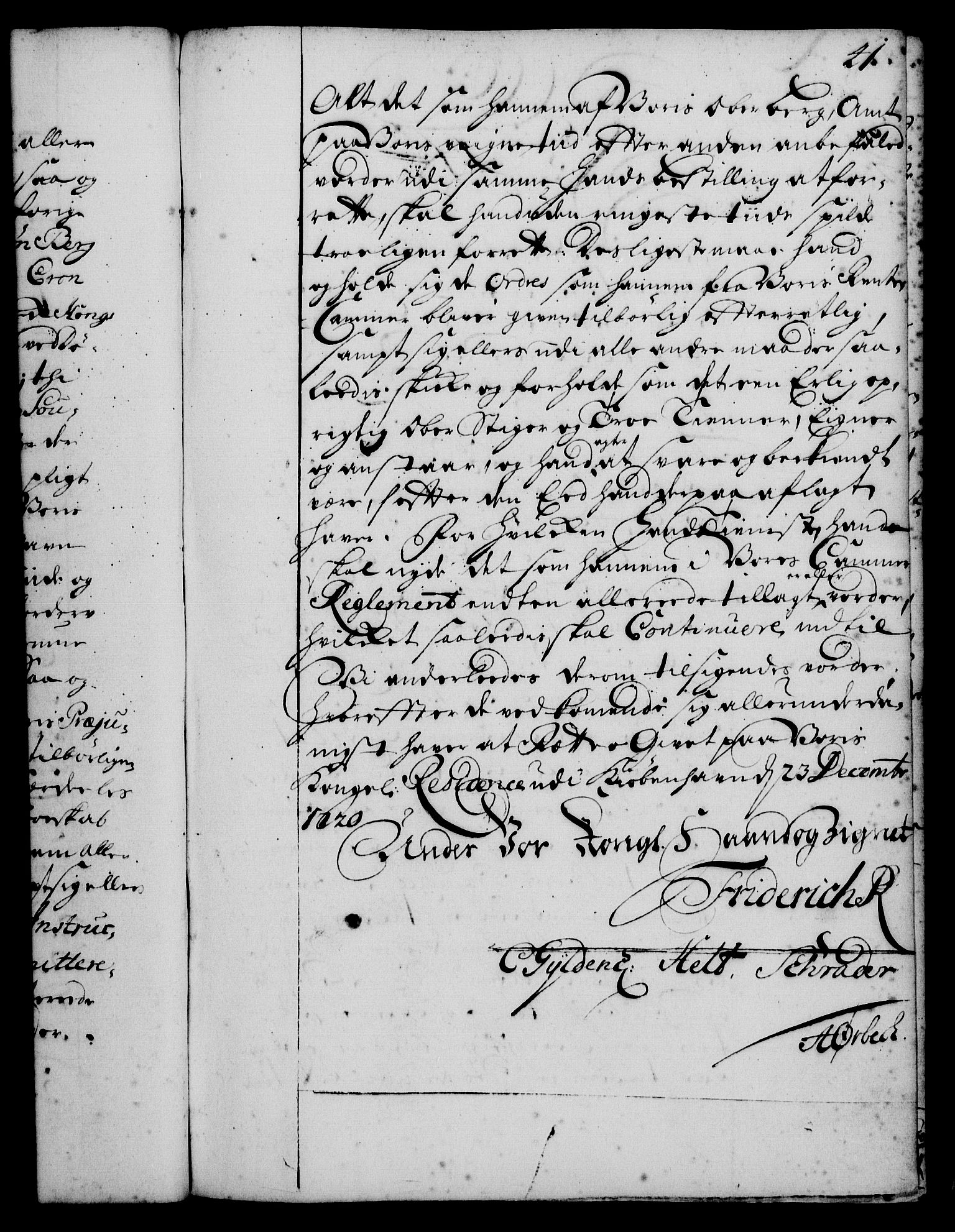 Rentekammeret, Kammerkanselliet, AV/RA-EA-3111/G/Gg/Gge/L0001: Norsk bestallingsprotokoll med register (merket RK 53.25), 1720-1730, s. 41