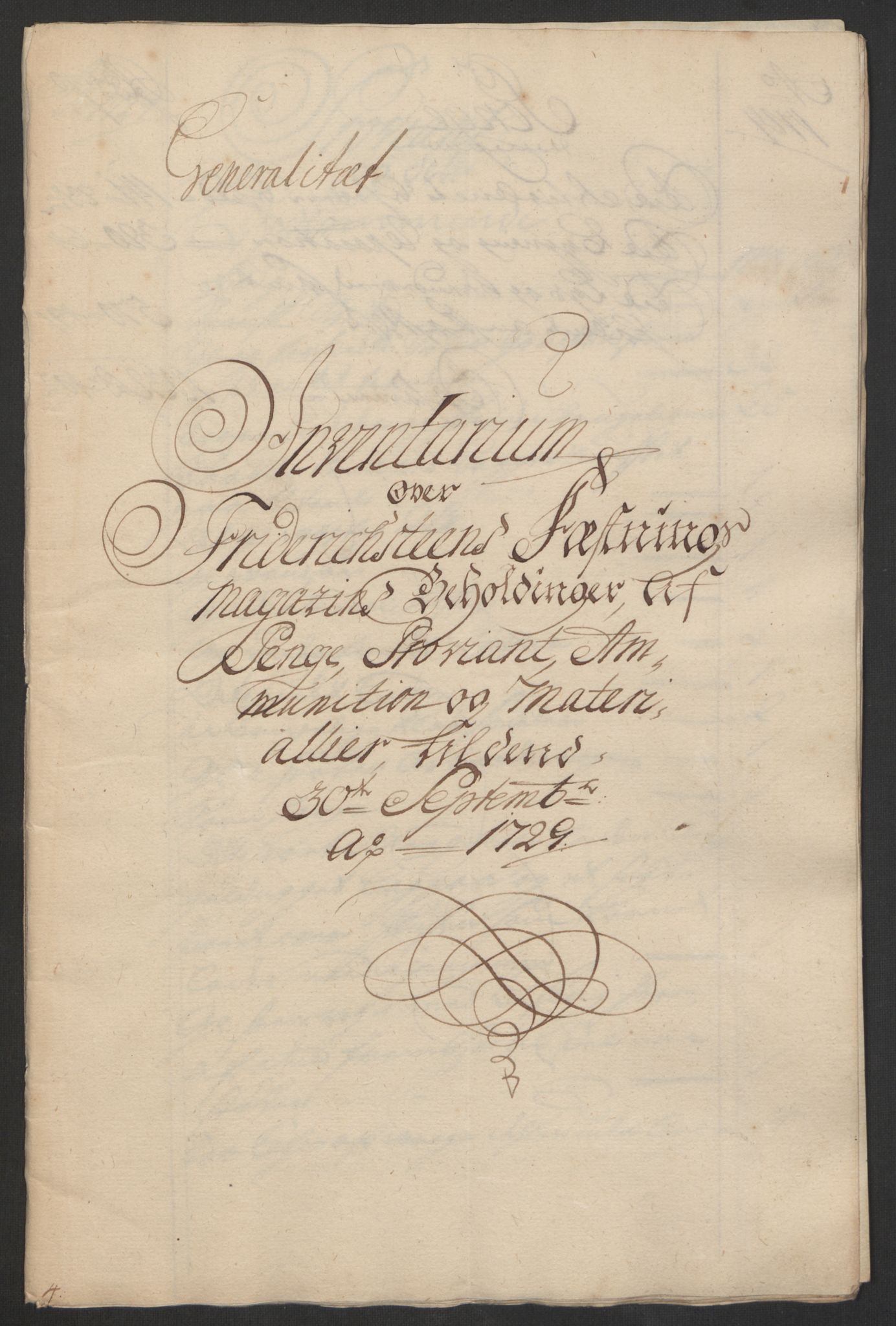 Kommanderende general (KG I) med Det norske krigsdirektorium, RA/EA-5419/D/L0153: Fredriksten festning: Brev, inventarfortegnelser og regnskapsekstrakter, 1724-1729, s. 688