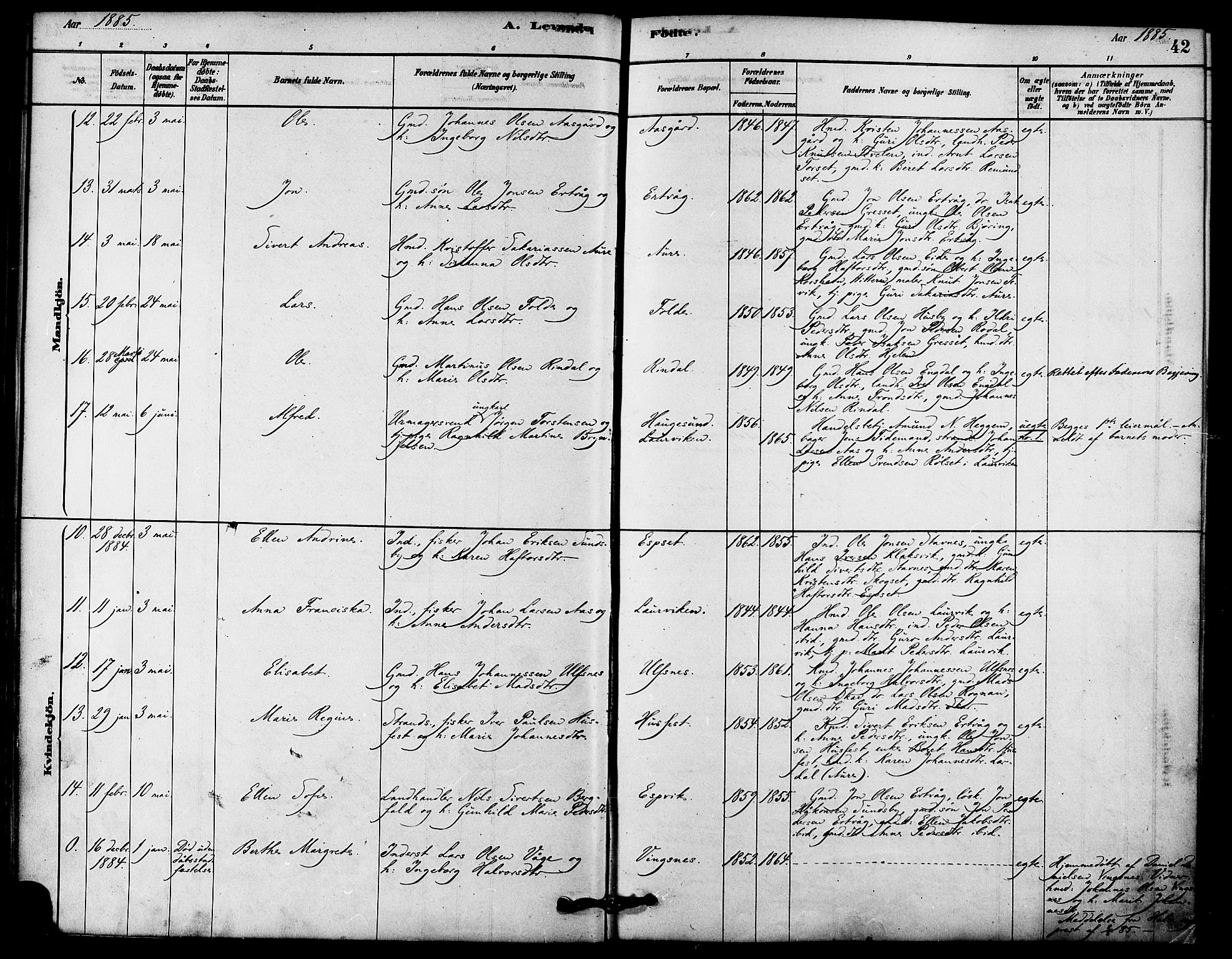 Ministerialprotokoller, klokkerbøker og fødselsregistre - Møre og Romsdal, AV/SAT-A-1454/578/L0906: Ministerialbok nr. 578A05, 1878-1886, s. 42