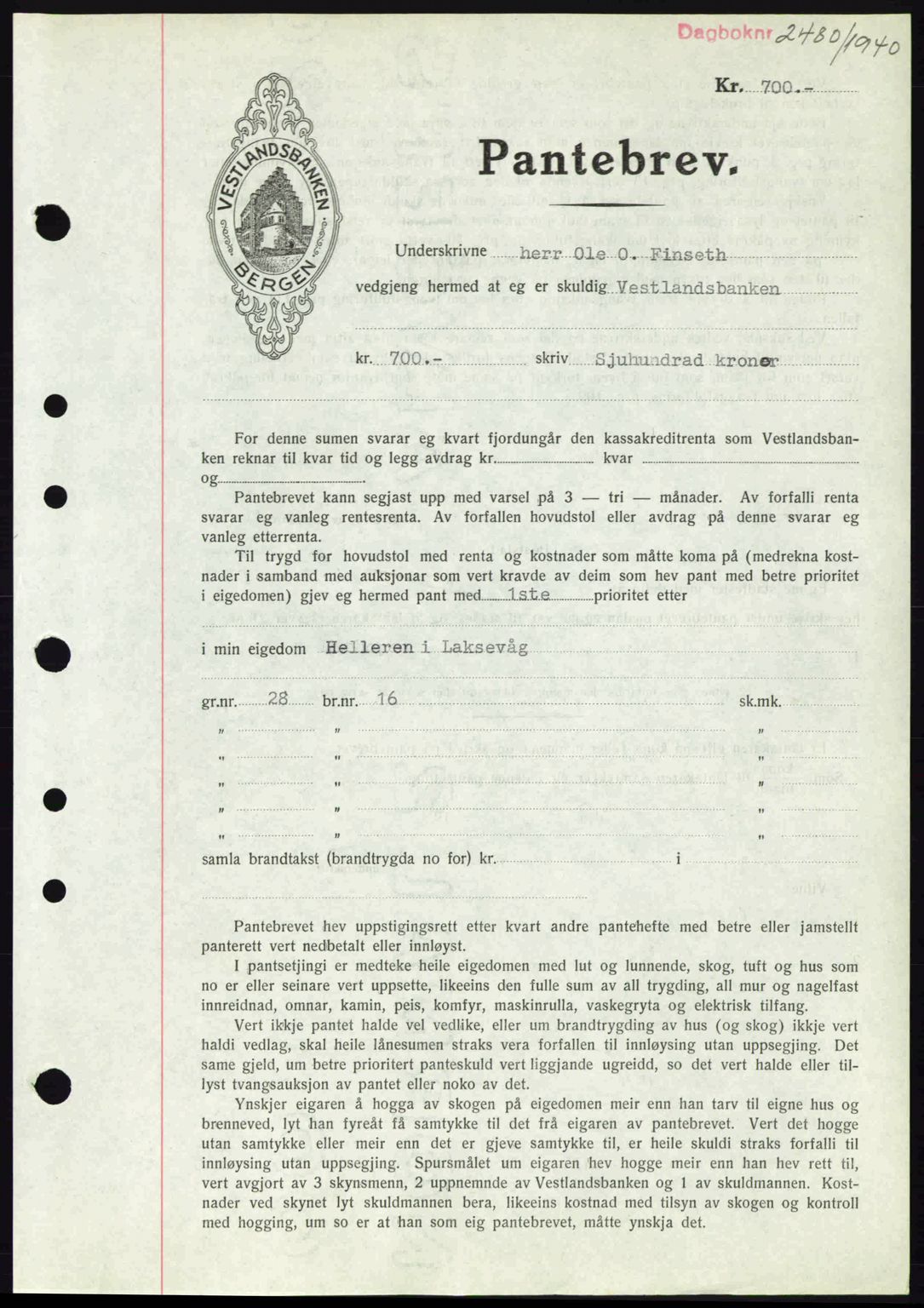 Midhordland sorenskriveri, SAB/A-3001/1/G/Gb/Gbo/L0002: Pantebok nr. B8-13, 1939-1941, Dagboknr: 2480/1940