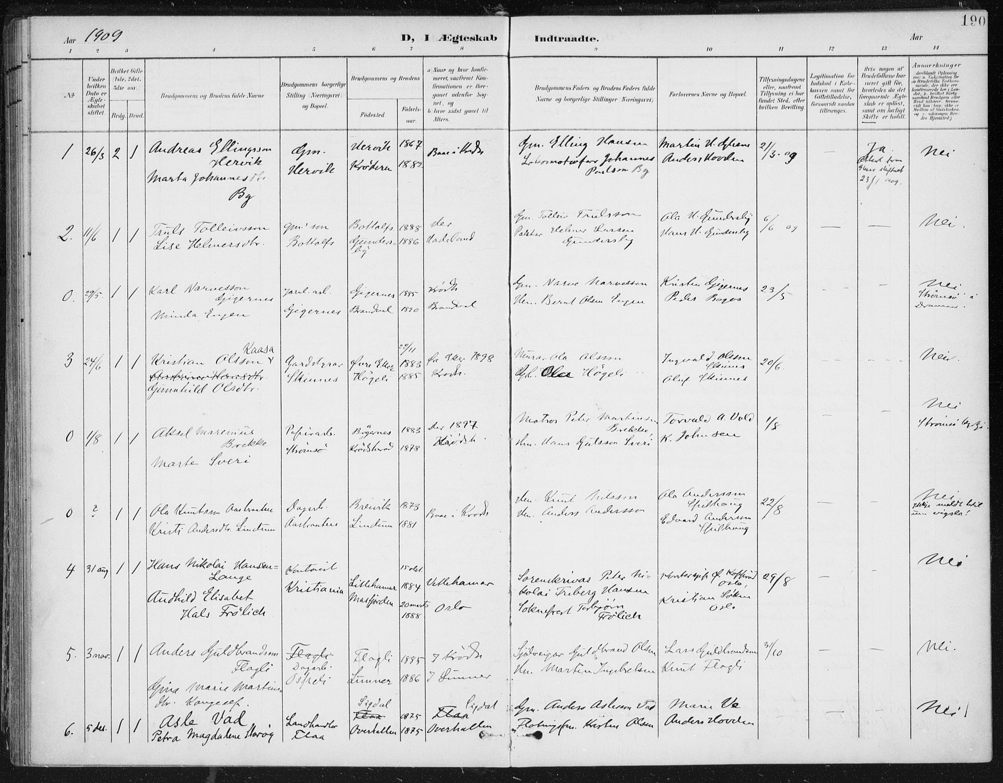 Krødsherad kirkebøker, AV/SAKO-A-19/F/Fa/L0007: Ministerialbok nr. 7, 1900-1915, s. 190