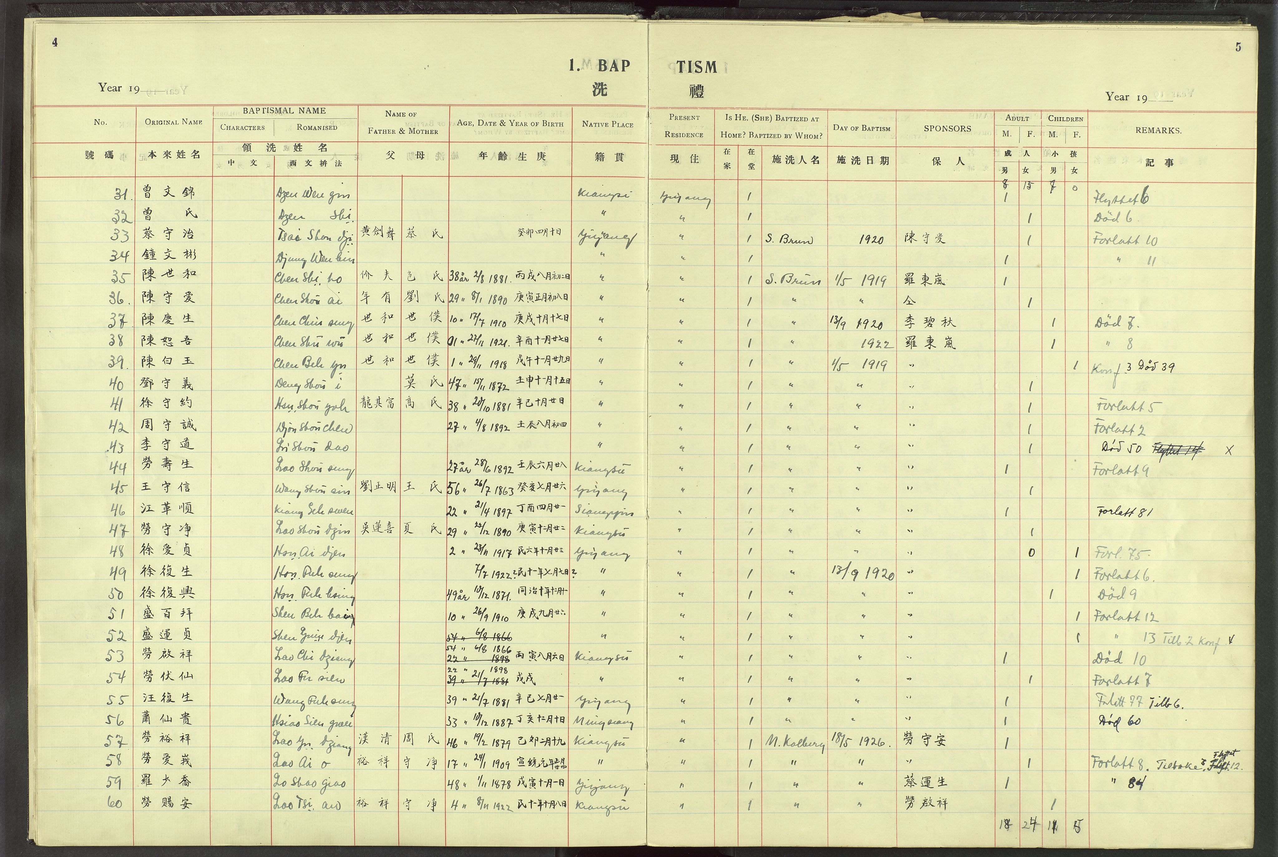 Det Norske Misjonsselskap - utland - Kina (Hunan), VID/MA-A-1065/Dm/L0022: Ministerialbok nr. 60, 1912-1948, s. 4-5