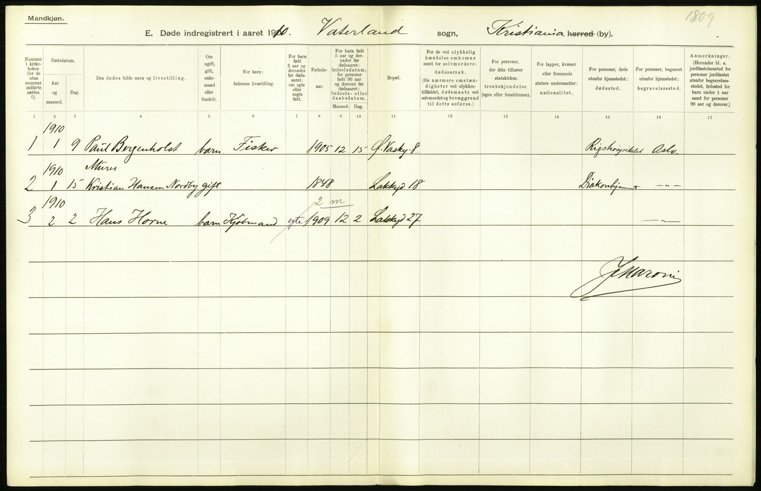 Statistisk sentralbyrå, Sosiodemografiske emner, Befolkning, RA/S-2228/D/Df/Dfa/Dfah/L0008: Kristiania: Døde, 1910, s. 686