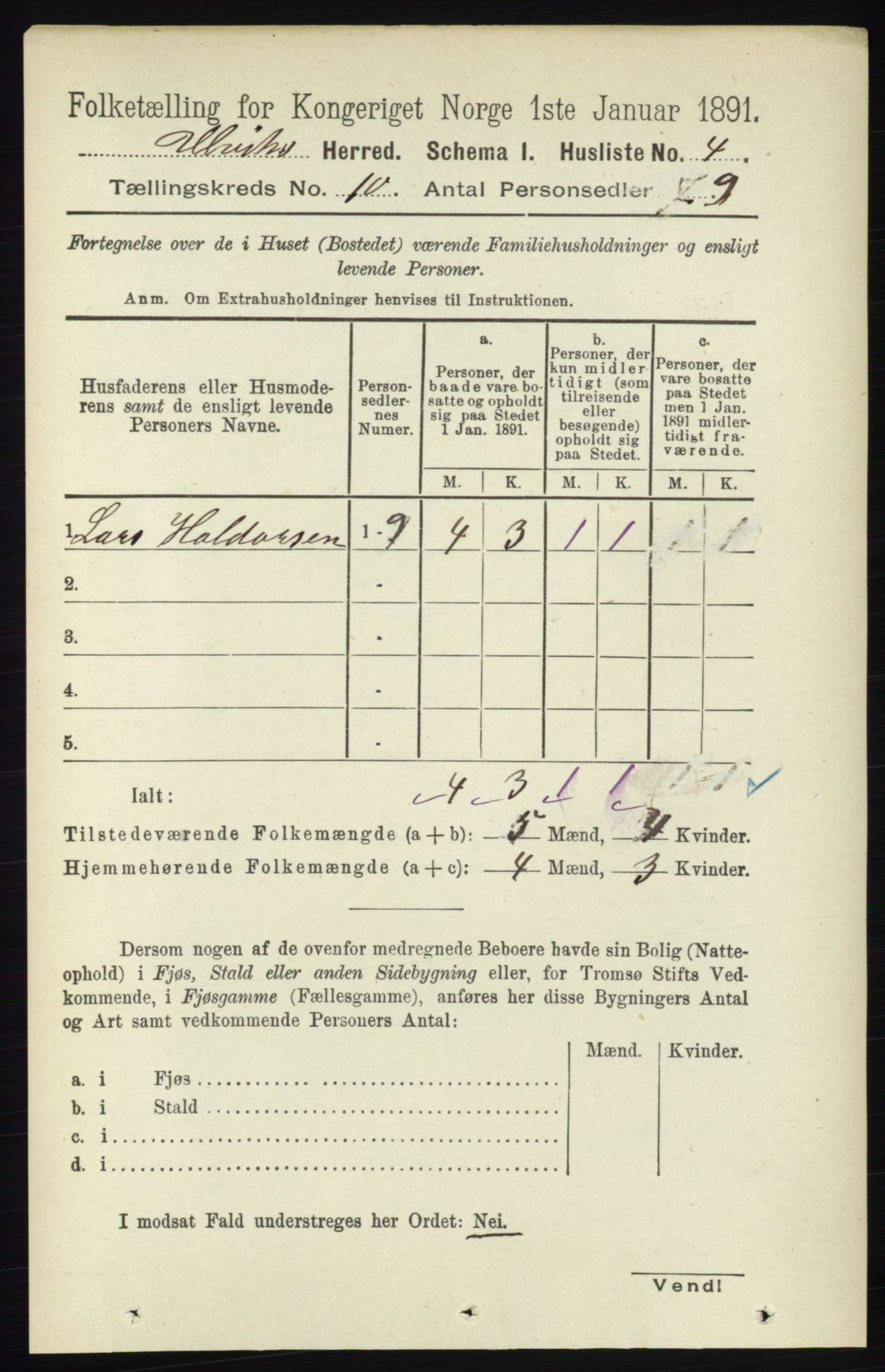 RA, Folketelling 1891 for 1233 Ulvik herred, 1891, s. 3188