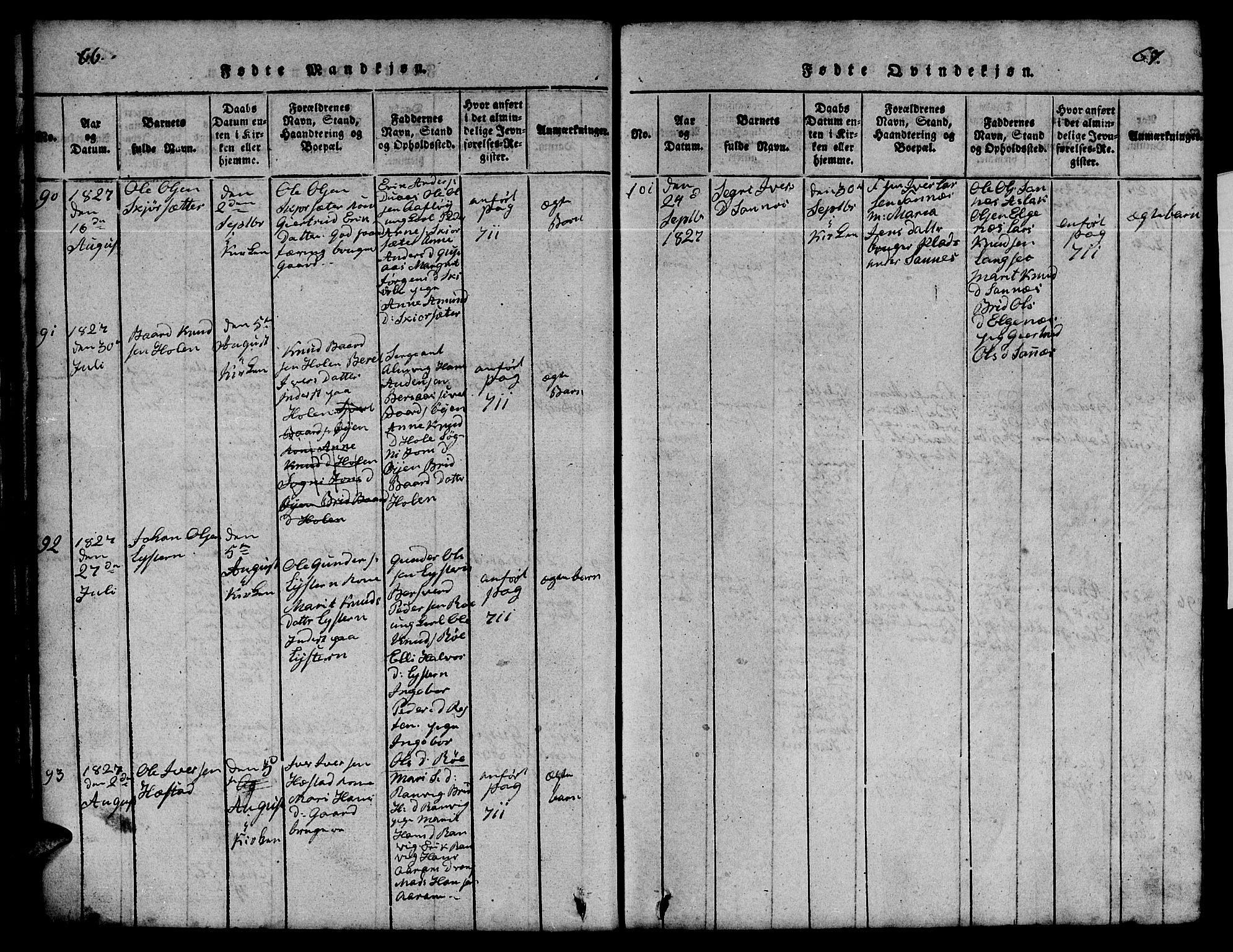 Ministerialprotokoller, klokkerbøker og fødselsregistre - Møre og Romsdal, AV/SAT-A-1454/551/L0629: Klokkerbok nr. 551C01, 1818-1839, s. 66-67