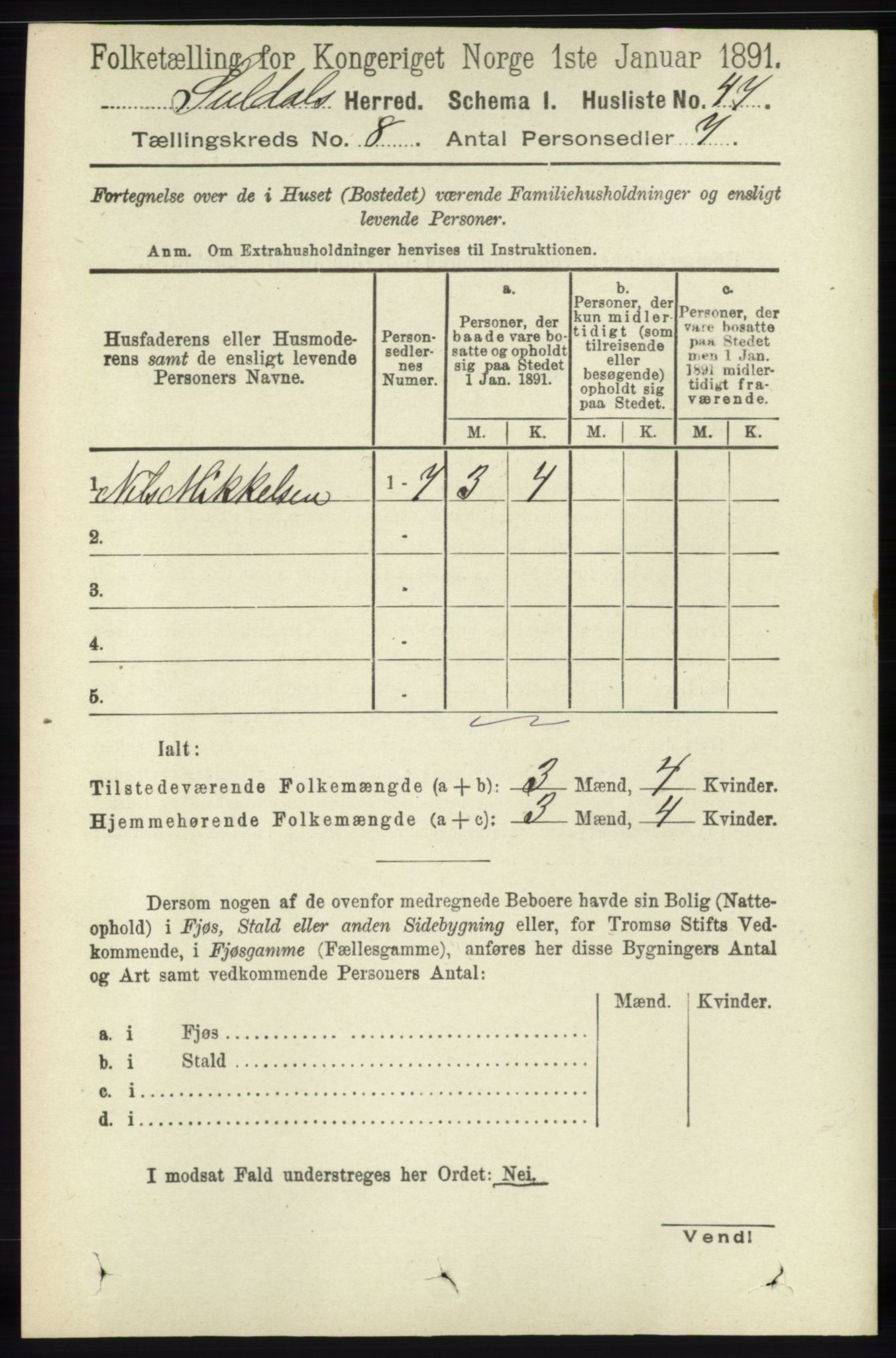 RA, Folketelling 1891 for 1134 Suldal herred, 1891, s. 2285