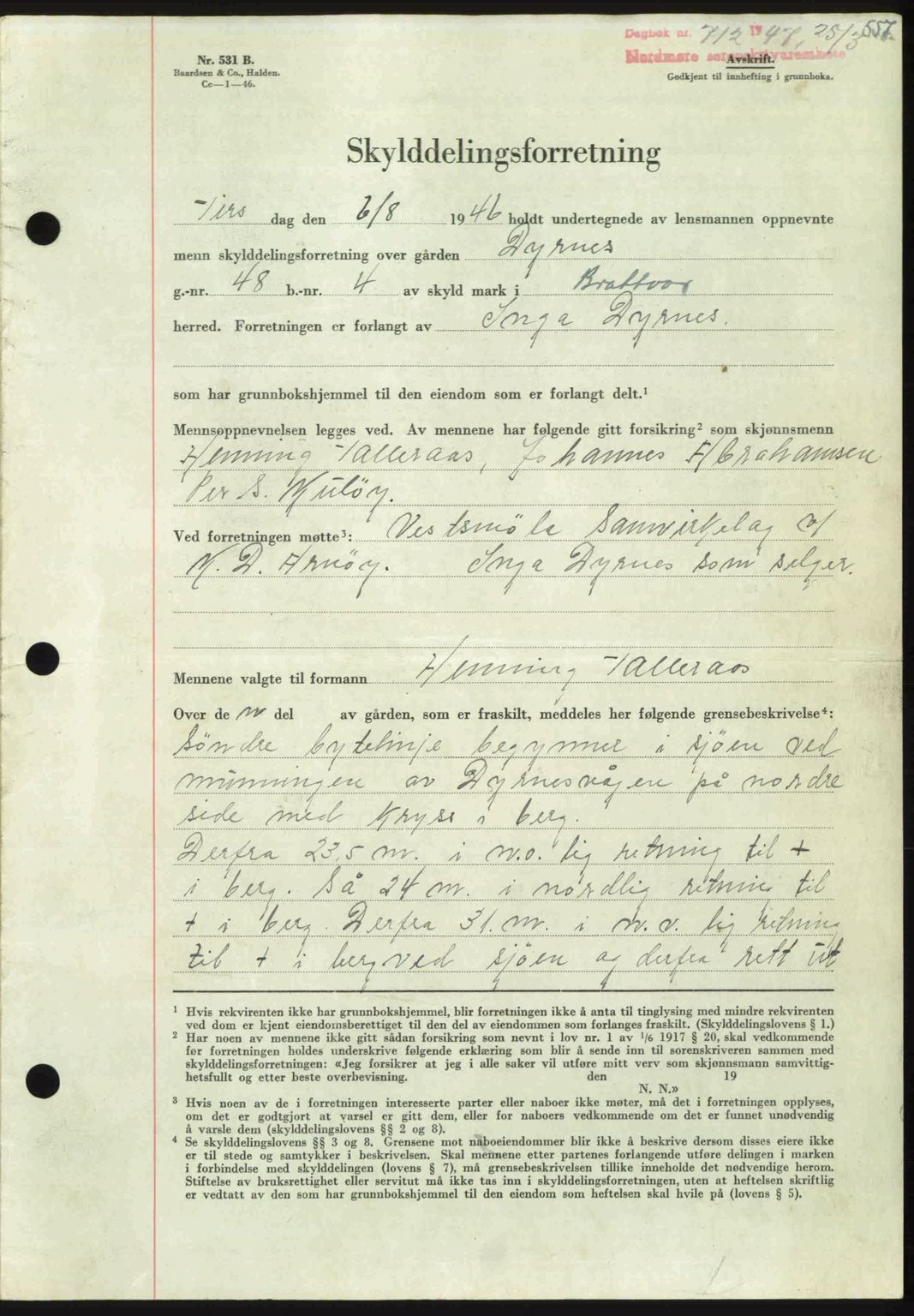 Nordmøre sorenskriveri, SAT/A-4132/1/2/2Ca: Pantebok nr. A104, 1947-1947, Dagboknr: 712/1947