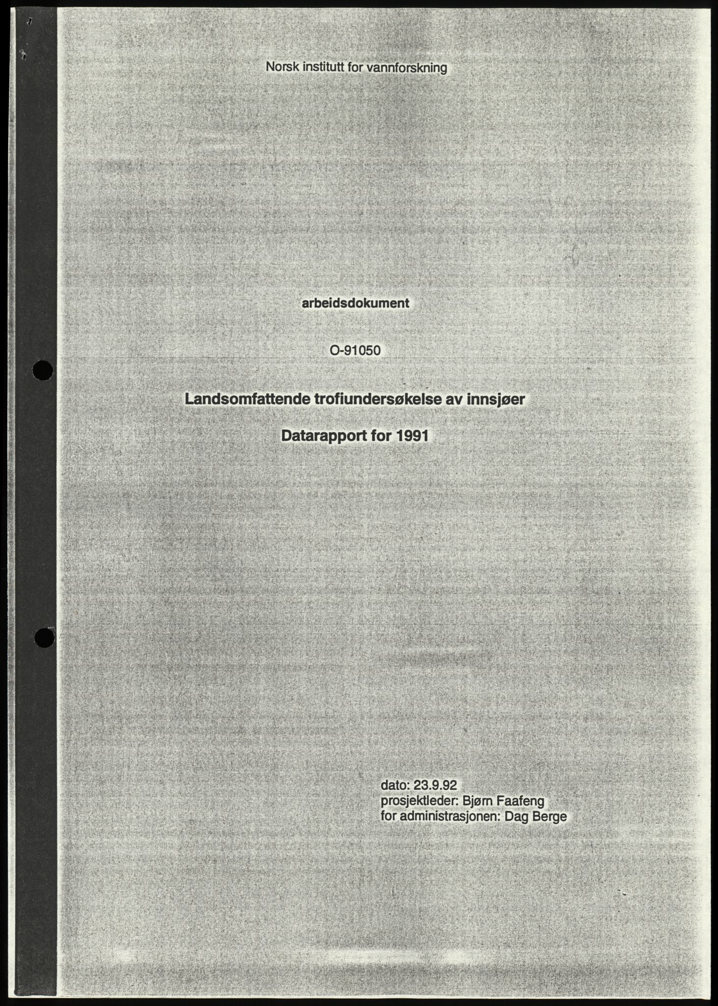 Statens forurensningstilsyn, hovedkontoret, AV/RA-S-4136/1/D/Da/L0906:  Vann, luft, jord - Utredninger, undersøkelser og kontroll, 1985-1993