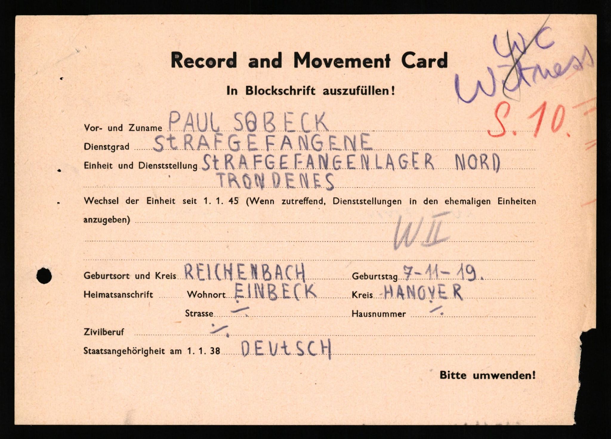 Forsvaret, Forsvarets overkommando II, AV/RA-RAFA-3915/D/Db/L0032: CI Questionaires. Tyske okkupasjonsstyrker i Norge. Tyskere., 1945-1946, s. 155