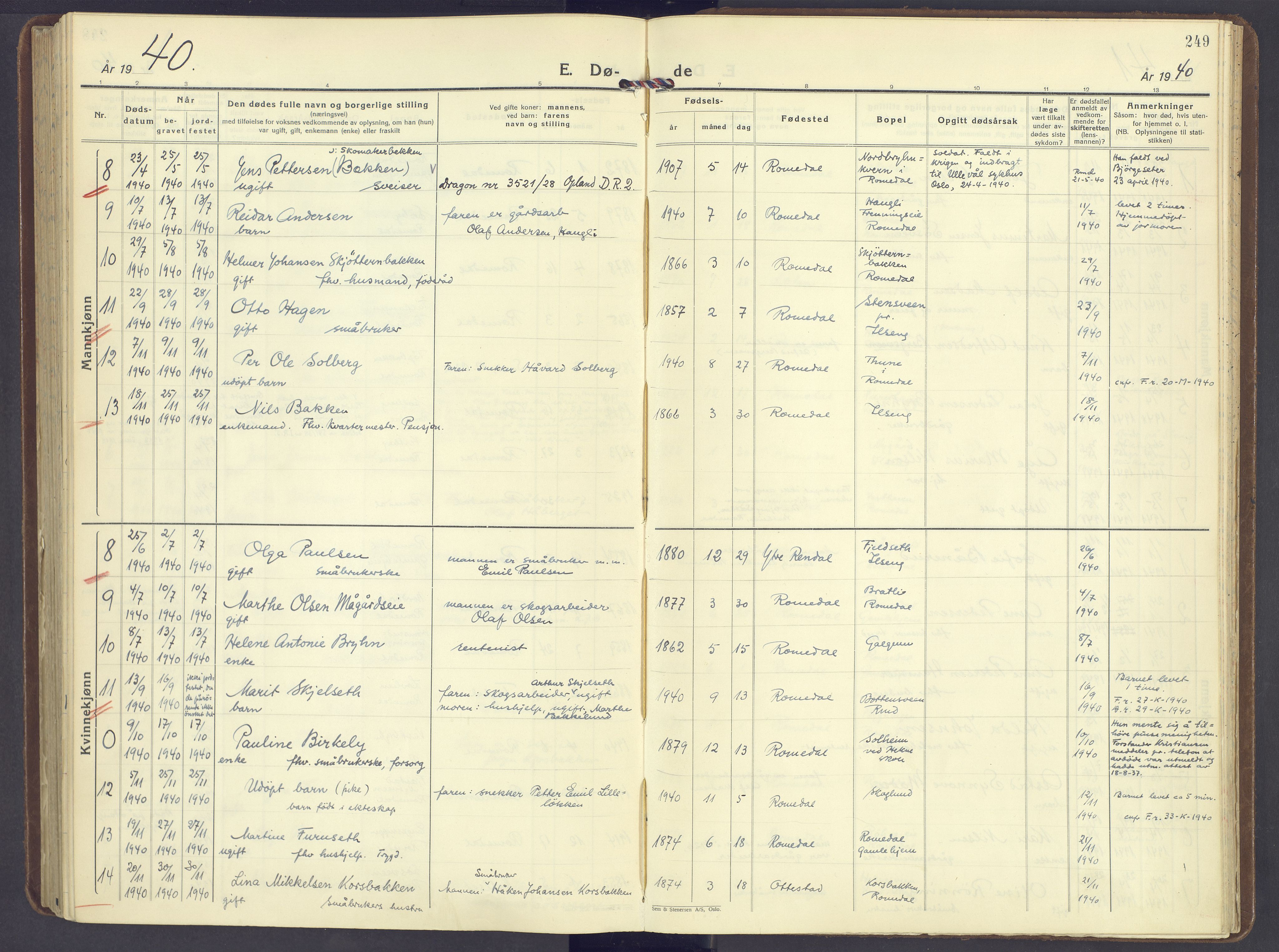 Romedal prestekontor, AV/SAH-PREST-004/K/L0014: Ministerialbok nr. 14, 1936-1949, s. 249