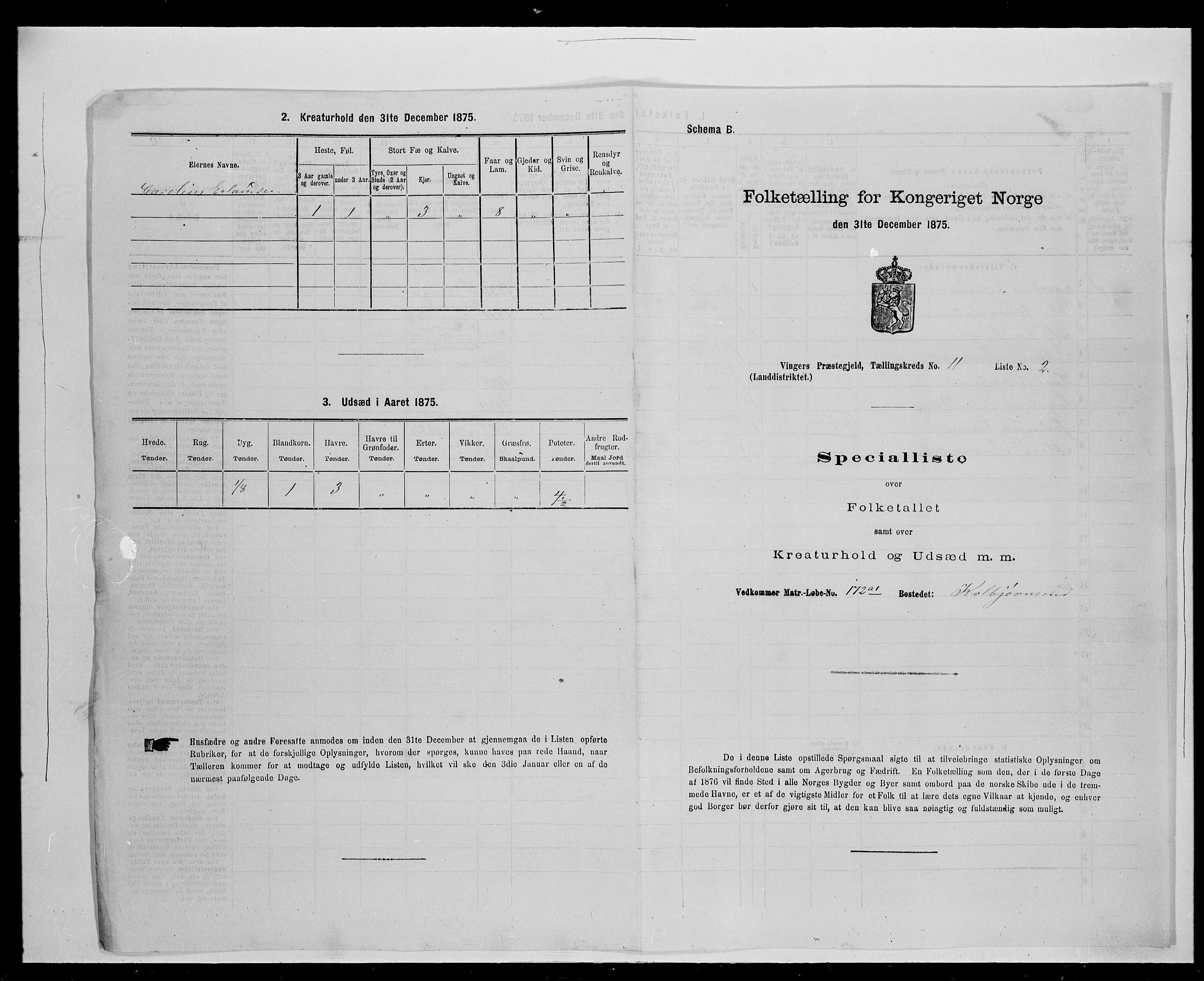 SAH, Folketelling 1875 for 0421L Vinger prestegjeld, Vinger sokn og Austmarka sokn, 1875, s. 1825