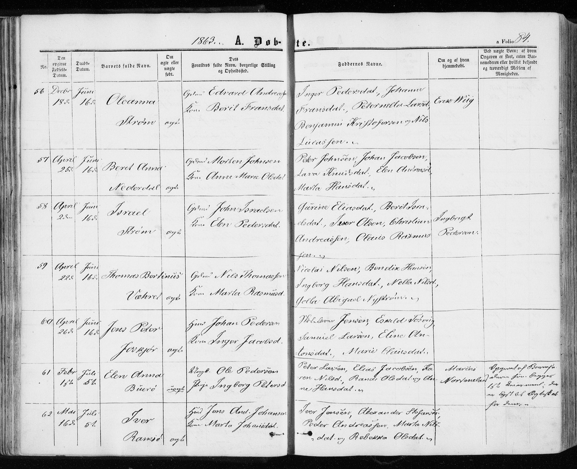 Ministerialprotokoller, klokkerbøker og fødselsregistre - Sør-Trøndelag, AV/SAT-A-1456/657/L0705: Ministerialbok nr. 657A06, 1858-1867, s. 84