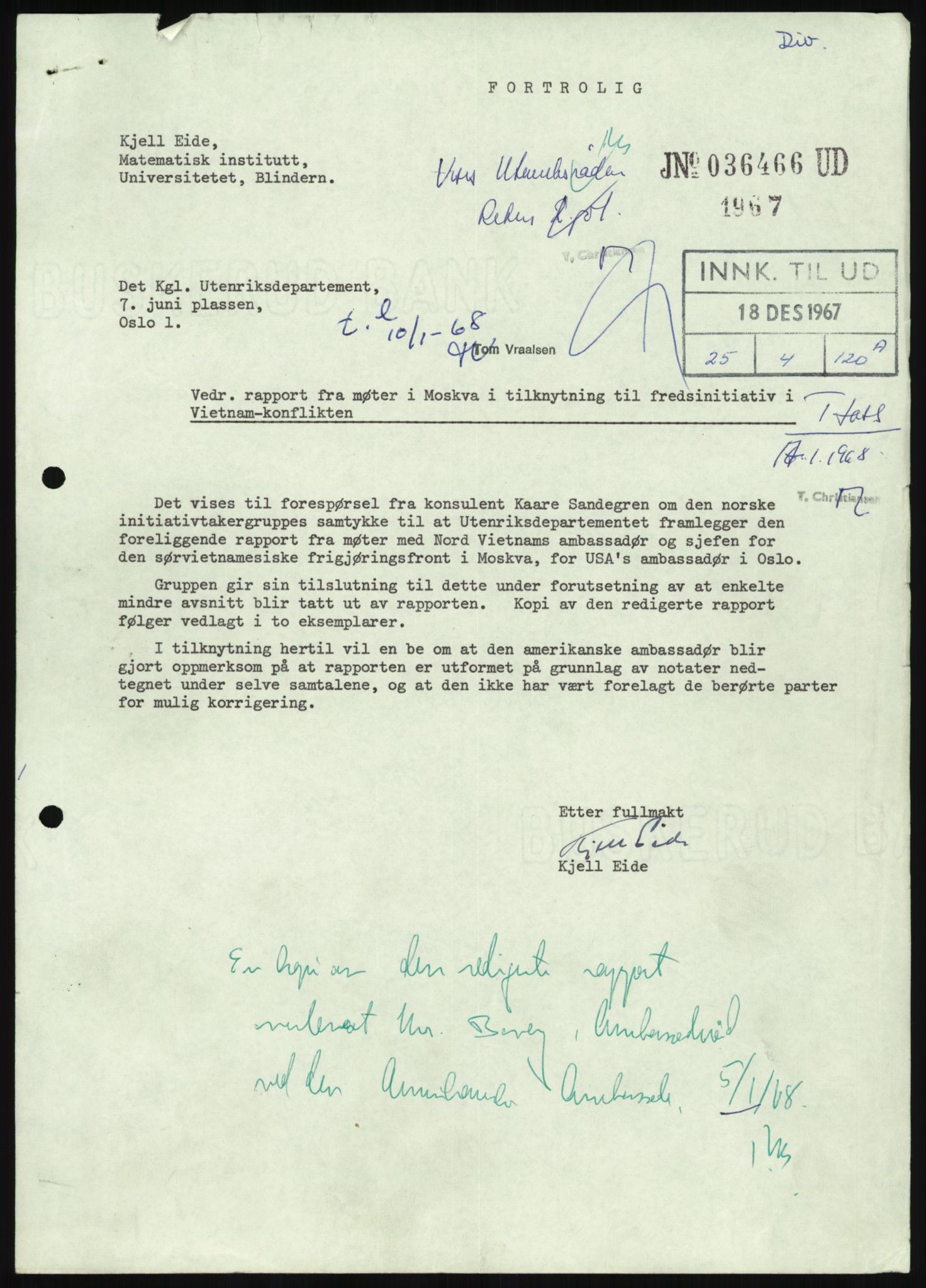 Utenriksdepartementet, hovedarkiv, AV/RA-S-6794/D/Da/Daa/L0969/0001: Verdenspolitikk. Fremmede staters politikk. Generelt / Sør-Vietnam: Nobelpristakeres fredsaksjoner (2 mapper), 1967-1969, s. 66