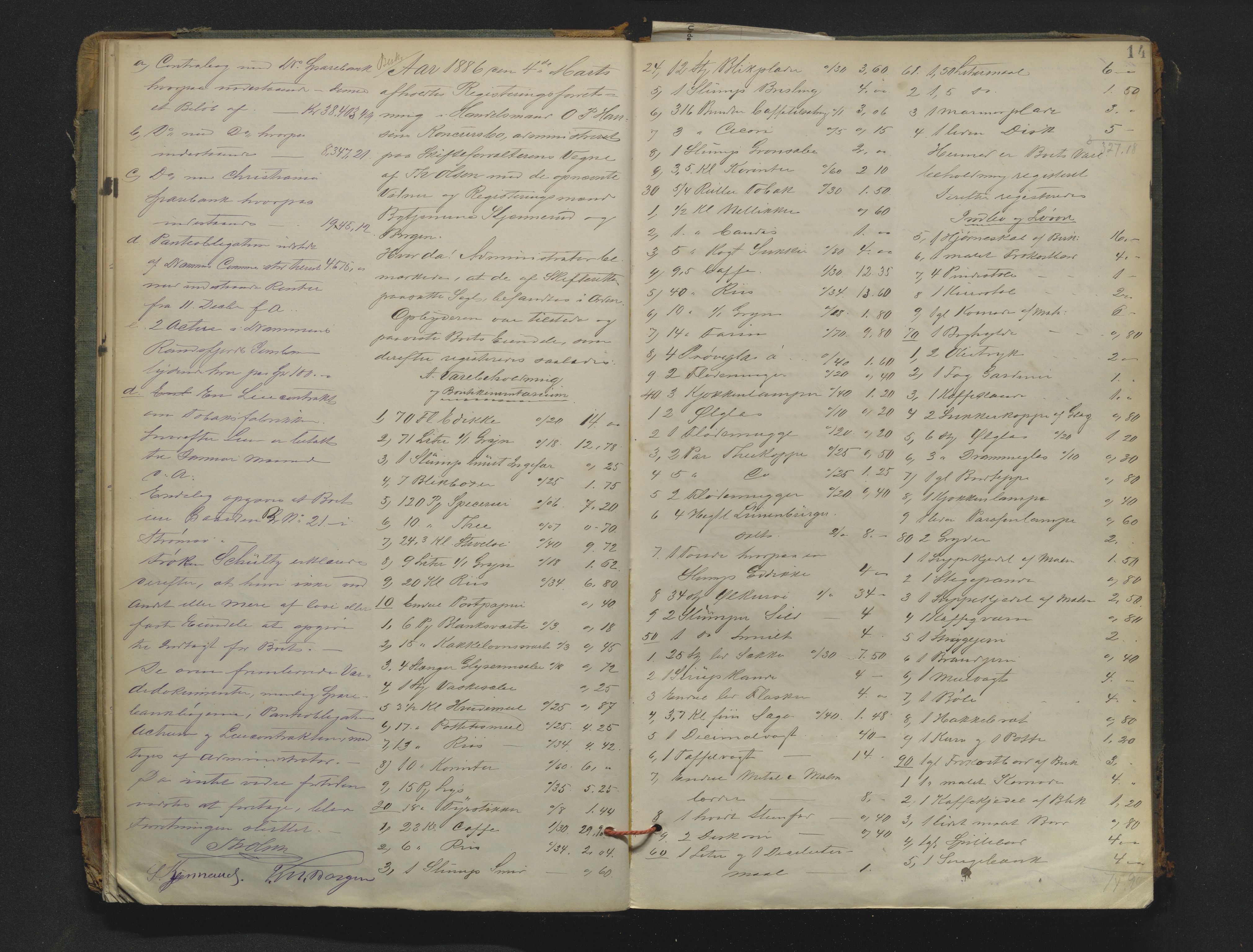 Drammen byfogd, AV/SAKO-A-222/H/Hb/Hbb/L0006: Registreringsprotokoll., 1886-1891, s. 14