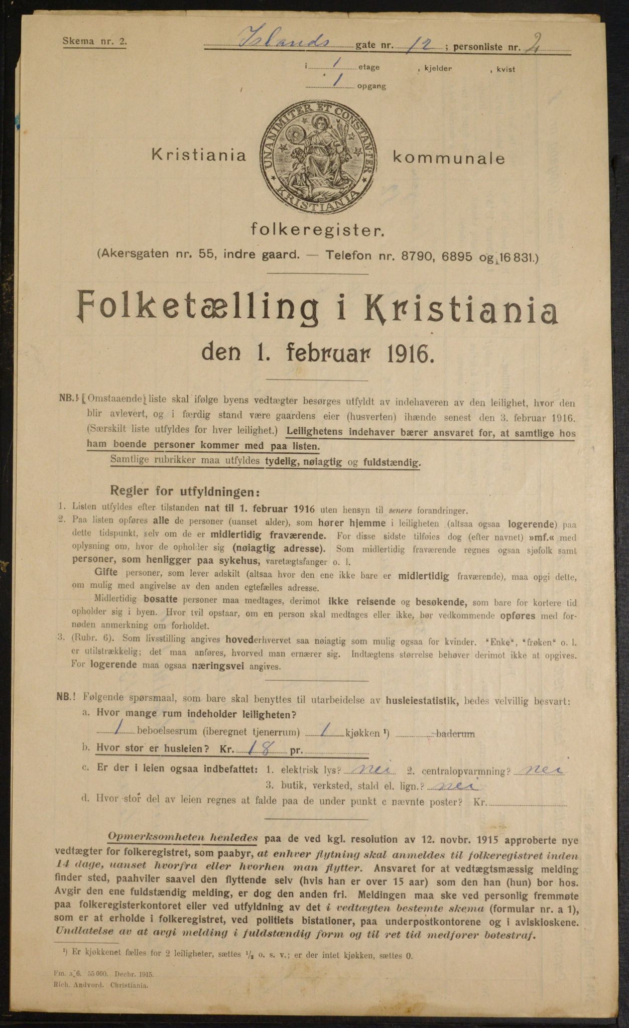 OBA, Kommunal folketelling 1.2.1916 for Kristiania, 1916, s. 45658