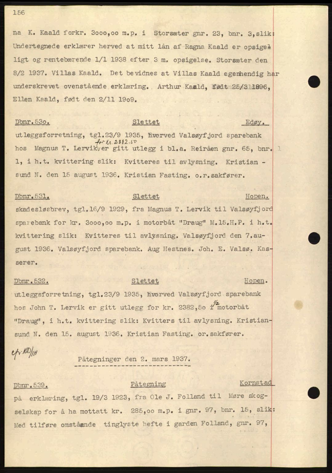 Nordmøre sorenskriveri, SAT/A-4132/1/2/2Ca: Pantebok nr. C80, 1936-1939, Dagboknr: 530/1937