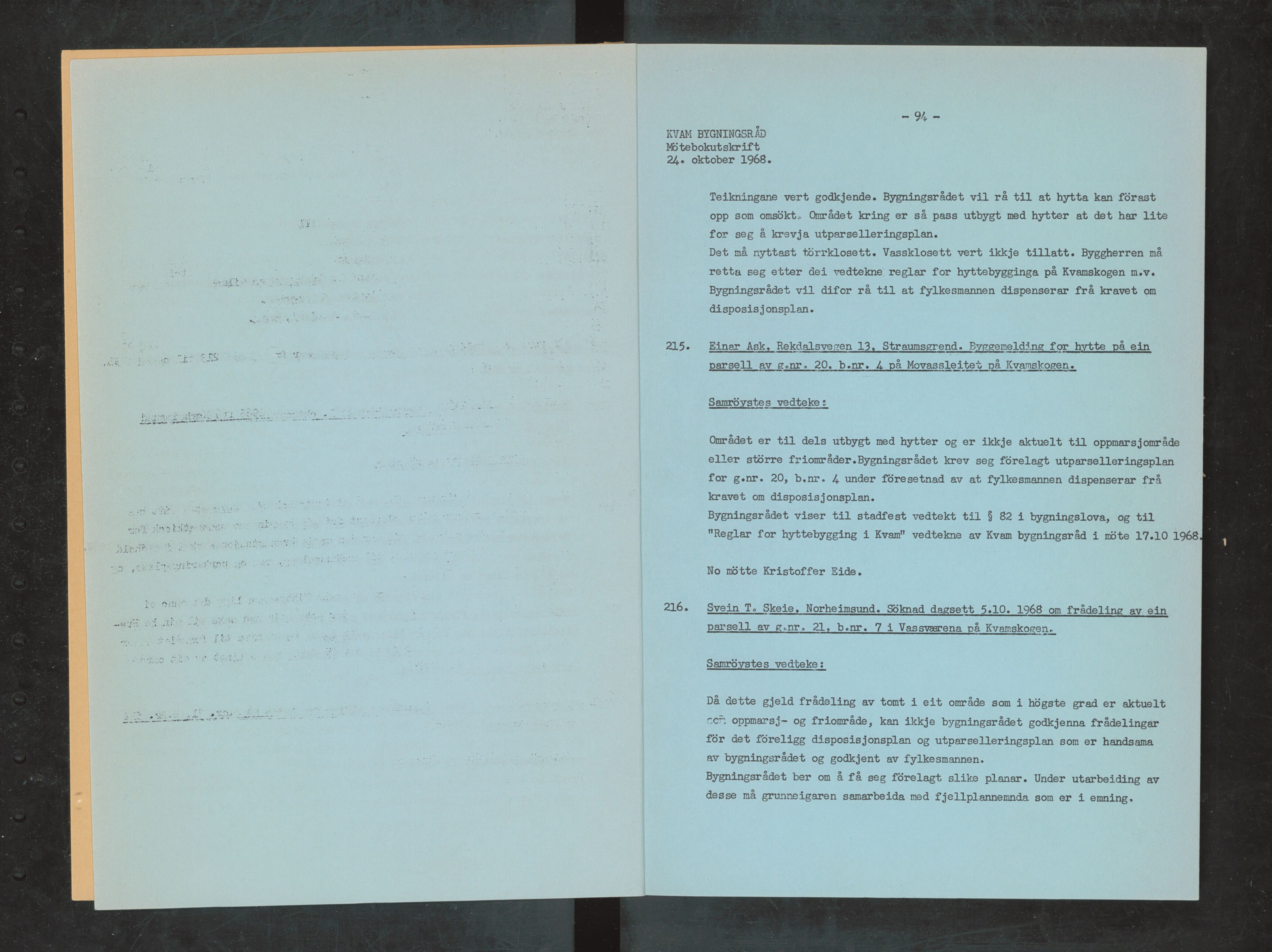 Kvam herad. Bygningsrådet, IKAH/1238-511/A/Ab/L0005: Utskrift av møtebok for Kvam bygningsråd, 1968