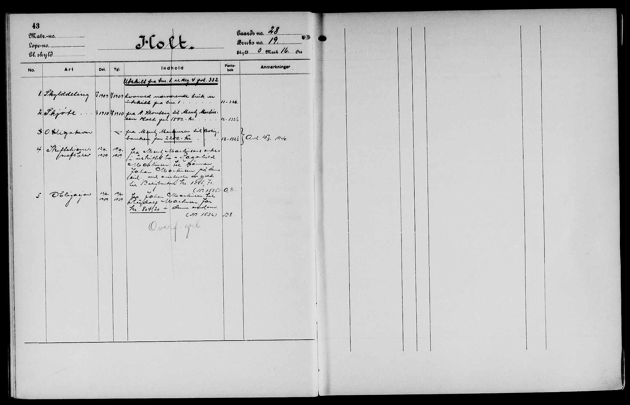 Vinger og Odal sorenskriveri, SAH/TING-022/H/Ha/Hac/Hacc/L0005: Panteregister nr. 3.5, 1923, s. 43