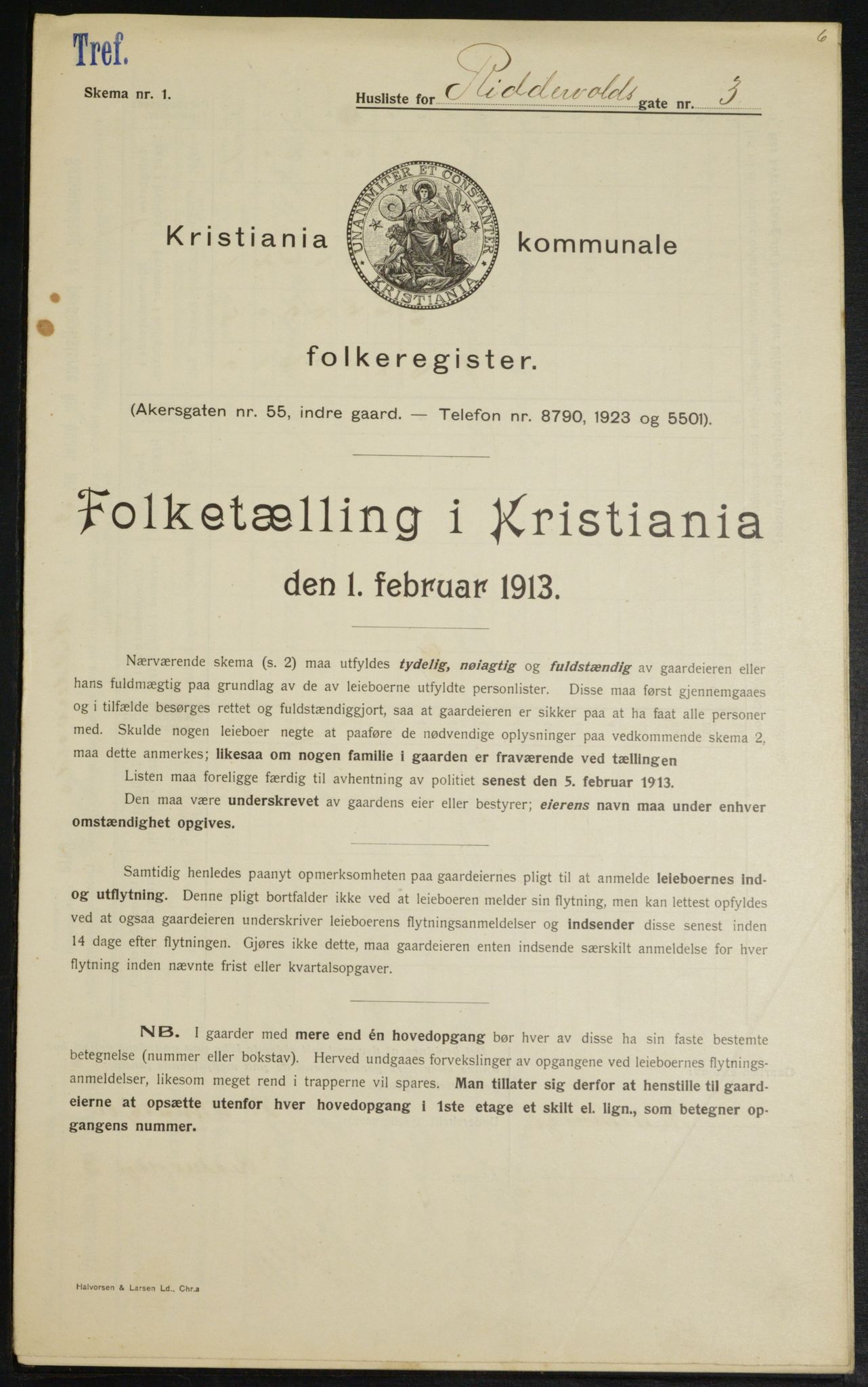 OBA, Kommunal folketelling 1.2.1913 for Kristiania, 1913, s. 83046