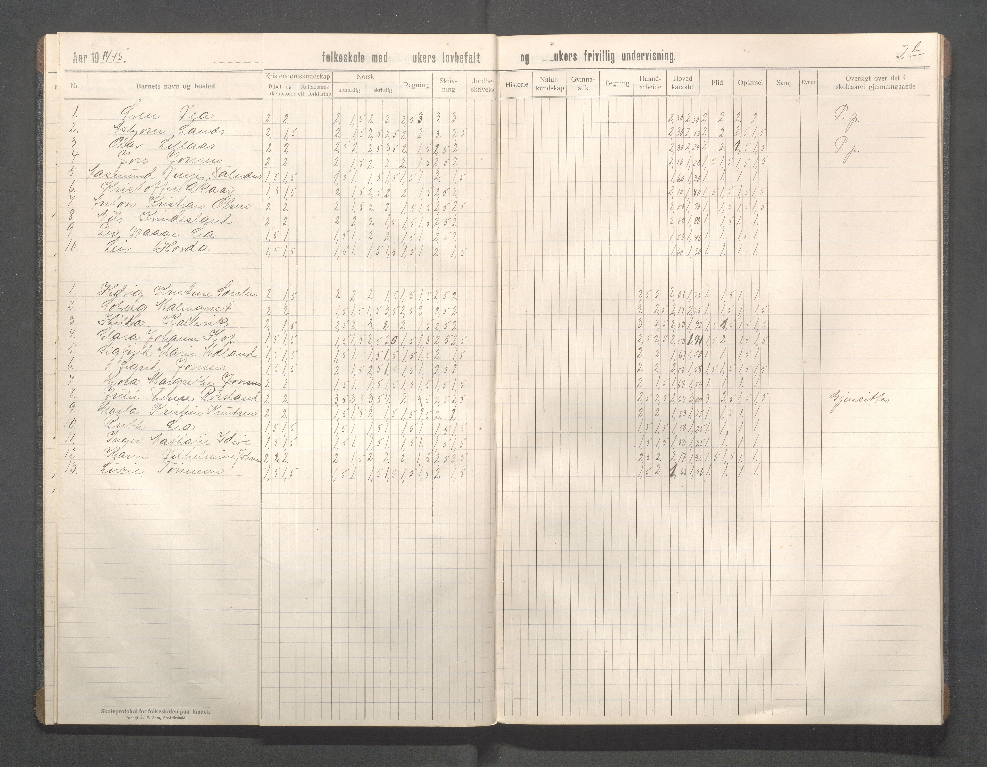 Kopervik Kommune - Kopervik skole, IKAR/K-102472/H/L0018: Skoleprotokoll 2.klasse, 1911-1915, s. 14