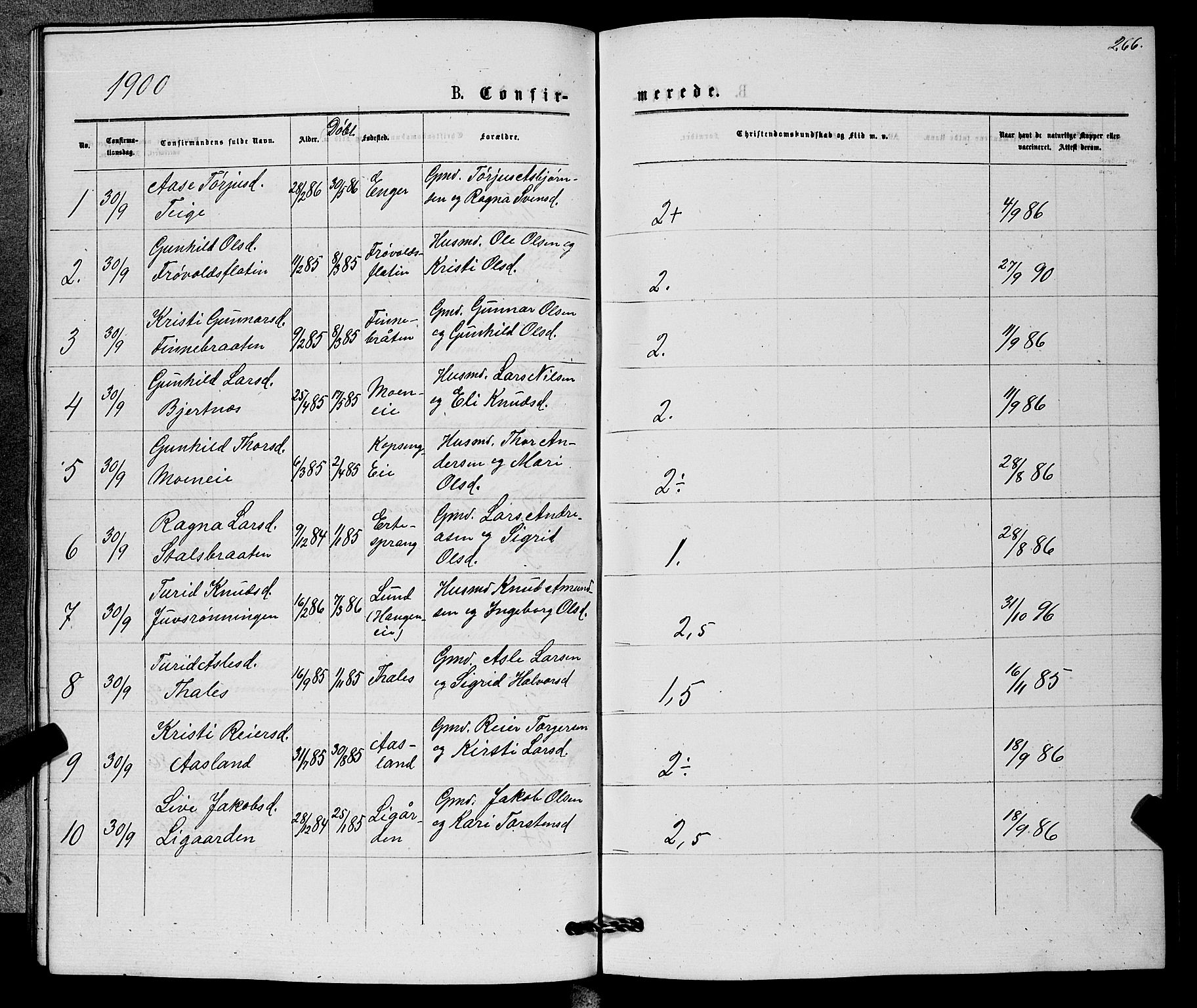 Sigdal kirkebøker, AV/SAKO-A-245/G/Gb/L0002: Klokkerbok nr. II 2, 1875-1900, s. 266