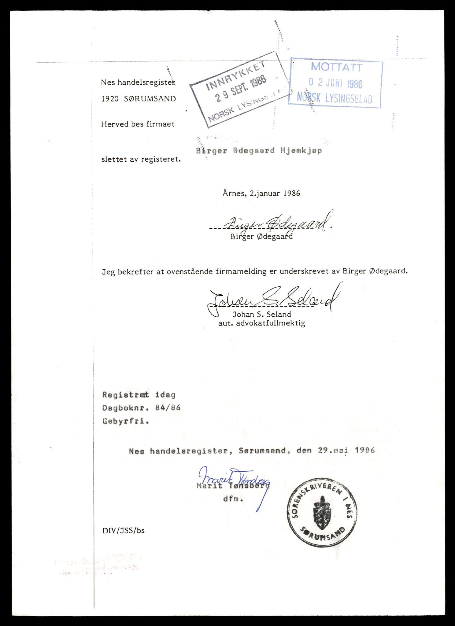 Nes tingrett, SAT/A-10548/K/Ke/Keb/L0007: Enkeltmannsforetak og ansvarlige selskap, Øde - Åse, 1944-1990, s. 1