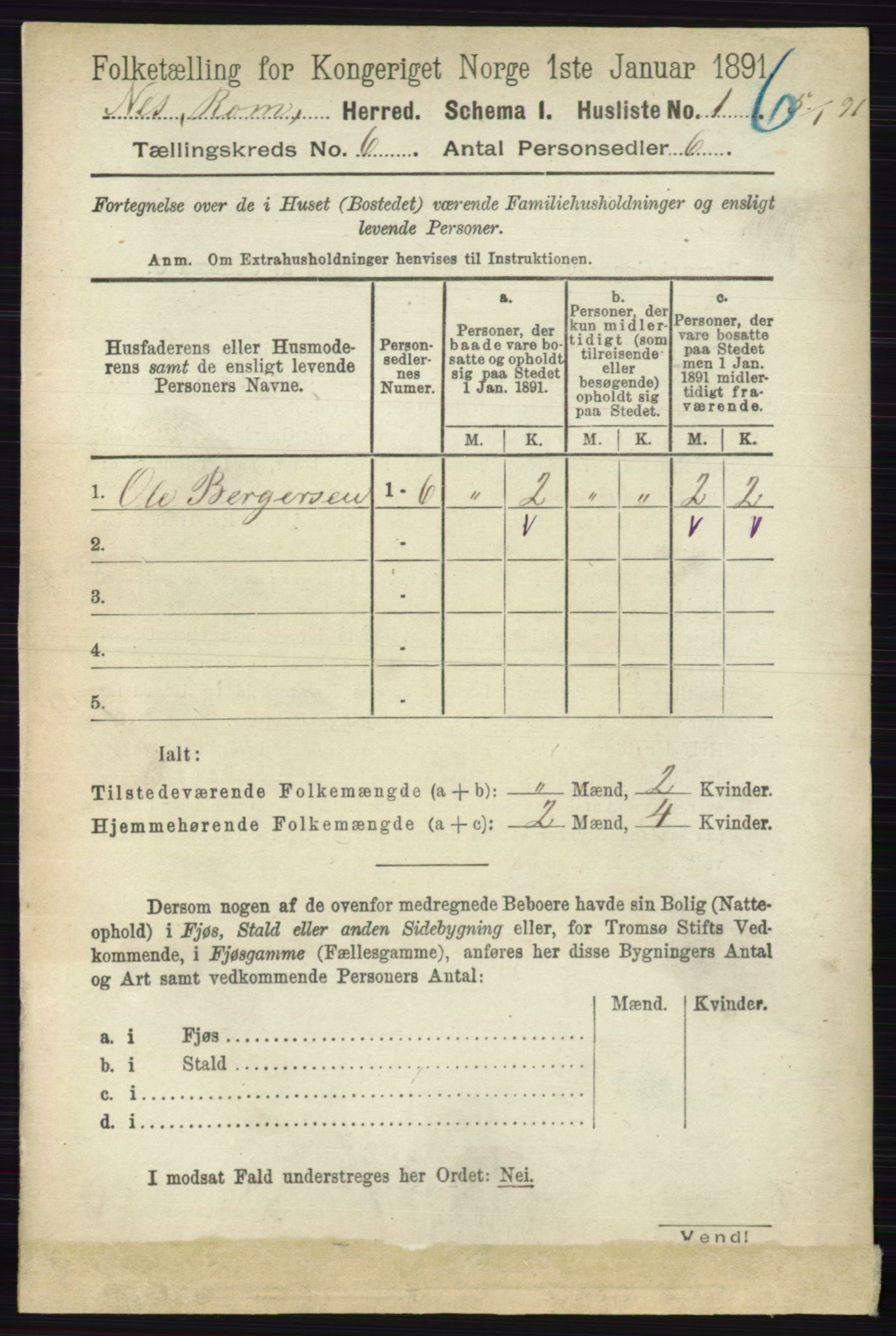 RA, Folketelling 1891 for 0236 Nes herred, 1891, s. 3301