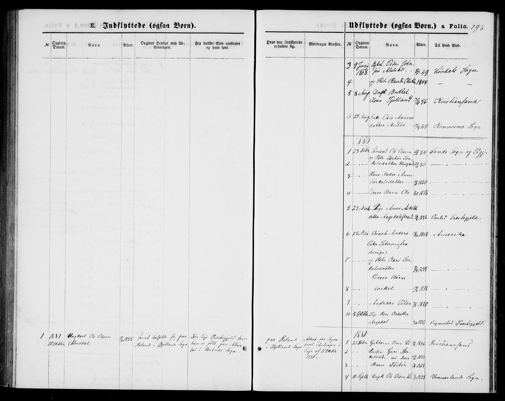 Bjelland sokneprestkontor, AV/SAK-1111-0005/F/Fb/Fba/L0004: Klokkerbok nr. B 4, 1869-1886, s. 293