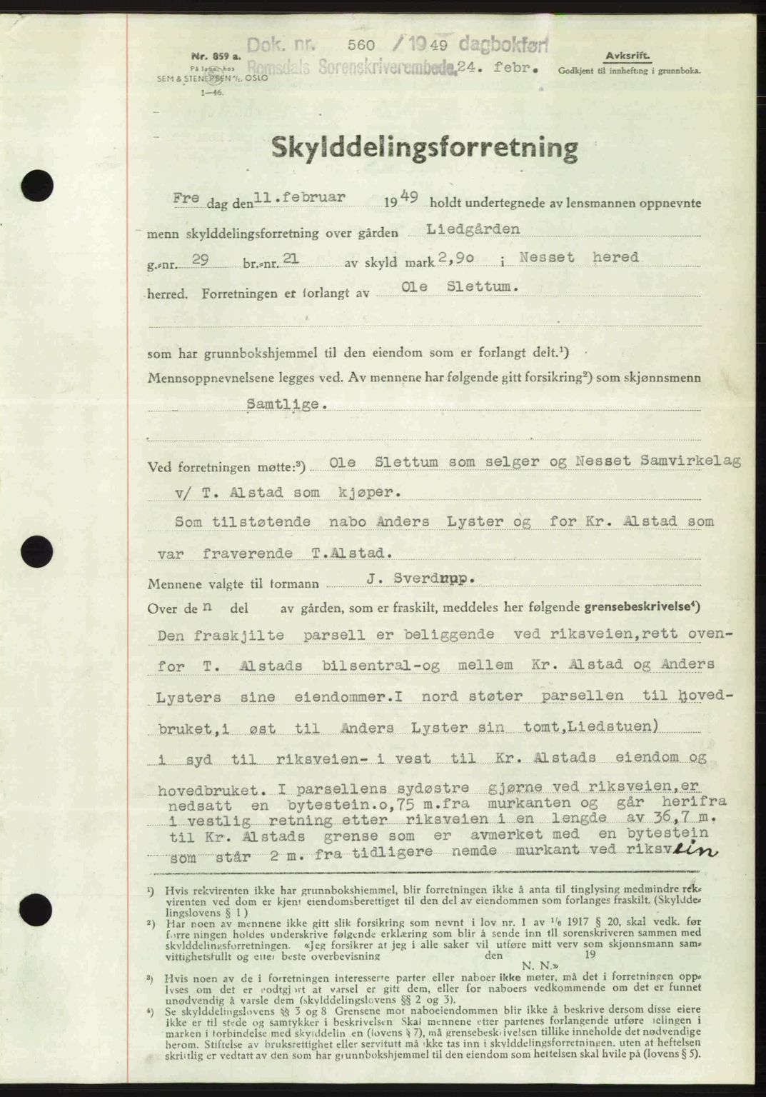 Romsdal sorenskriveri, AV/SAT-A-4149/1/2/2C: Pantebok nr. A28, 1948-1949, Dagboknr: 560/1949