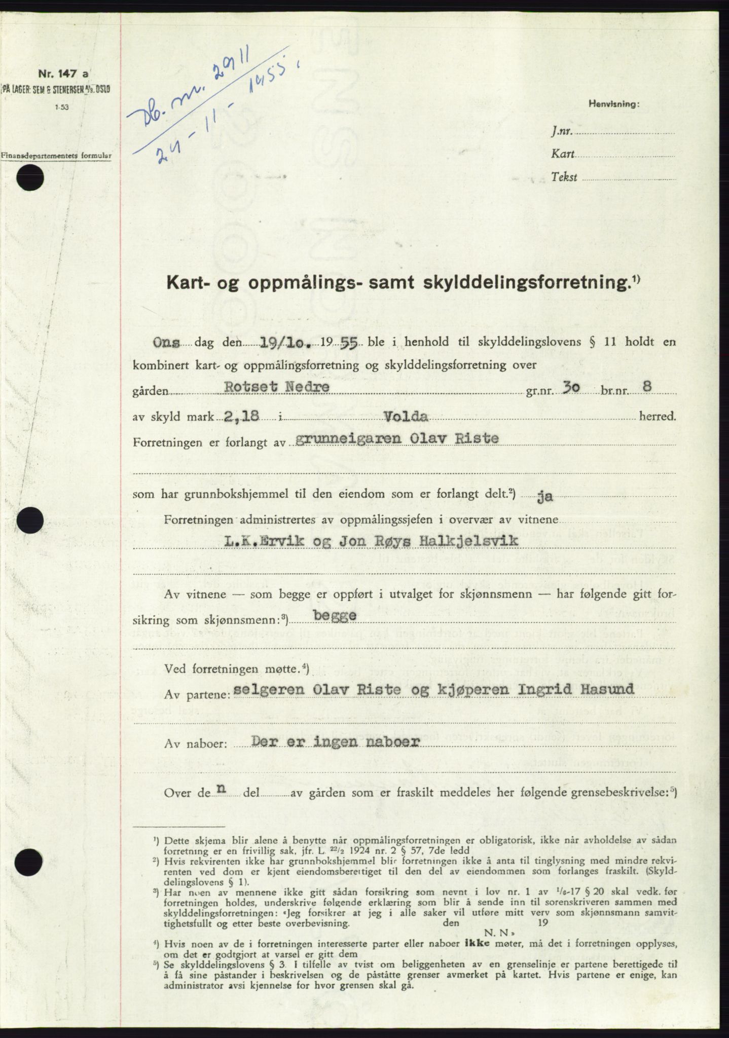 Søre Sunnmøre sorenskriveri, SAT/A-4122/1/2/2C/L0102: Pantebok nr. 28A, 1955-1956, Dagboknr: 2911/1955