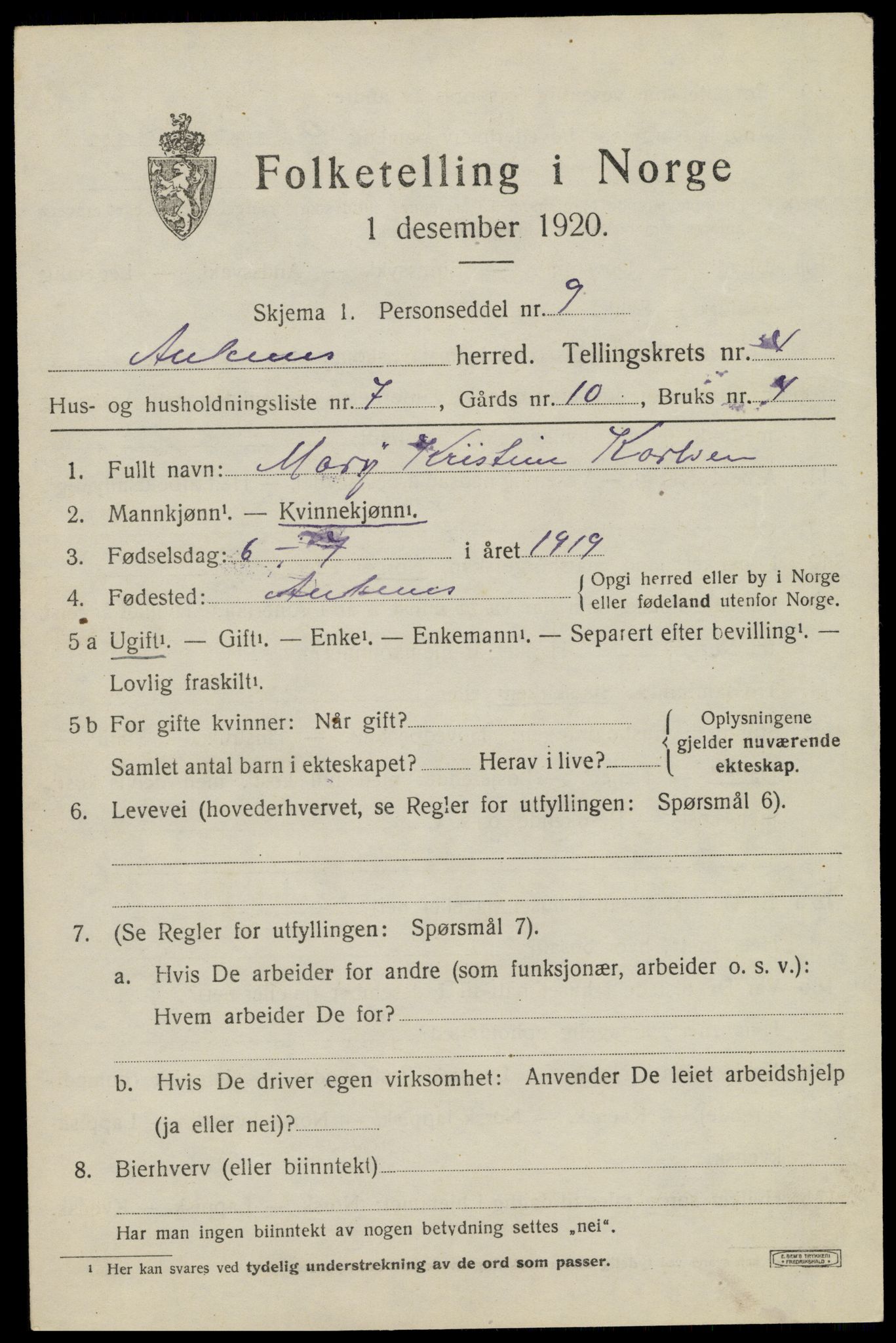 SAT, Folketelling 1920 for 1855 Ankenes herred, 1920, s. 2663
