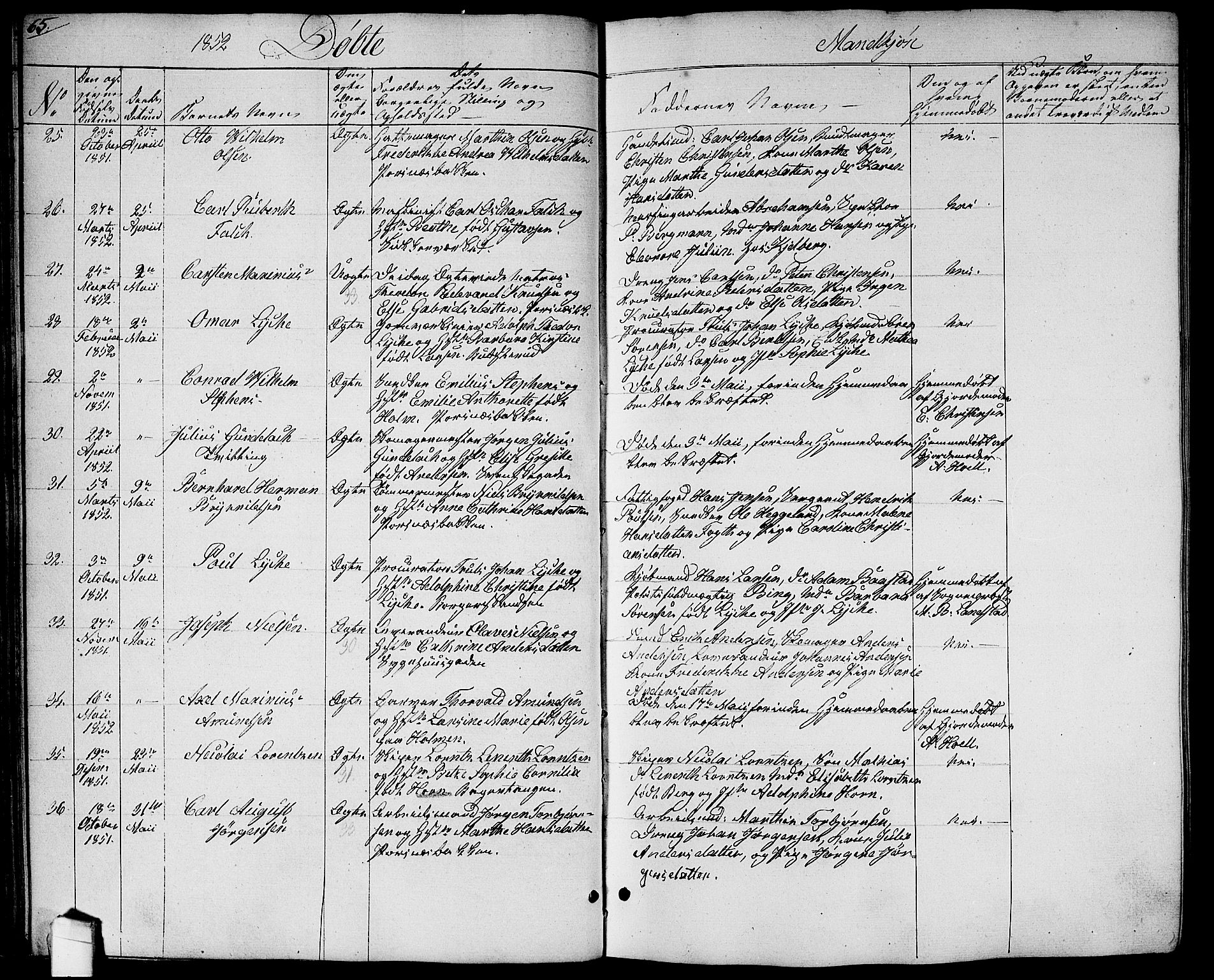 Halden prestekontor Kirkebøker, AV/SAO-A-10909/G/Ga/L0004: Klokkerbok nr. 4, 1845-1854, s. 65