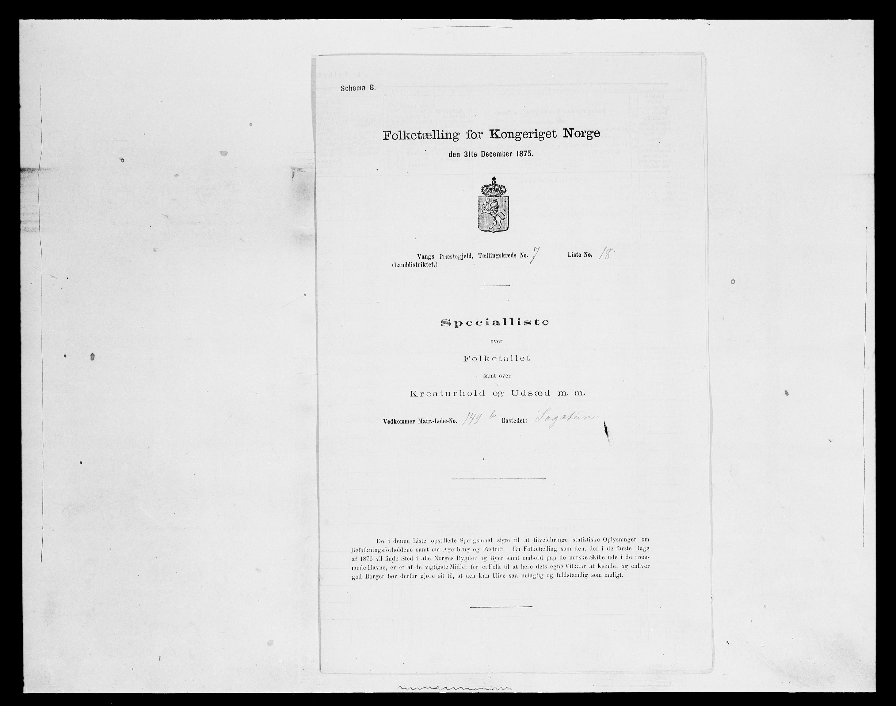 SAH, Folketelling 1875 for 0414L Vang prestegjeld, Vang sokn og Furnes sokn, 1875, s. 1496