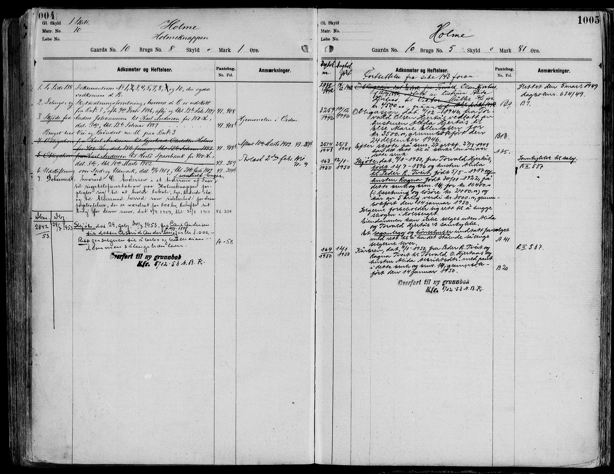 Nordhordland sorenskrivar, AV/SAB-A-2901/1/G/Ga/Gaaa/L0041: Panteregister nr. II.A.a.41, 1893-1952, s. 1004-1005