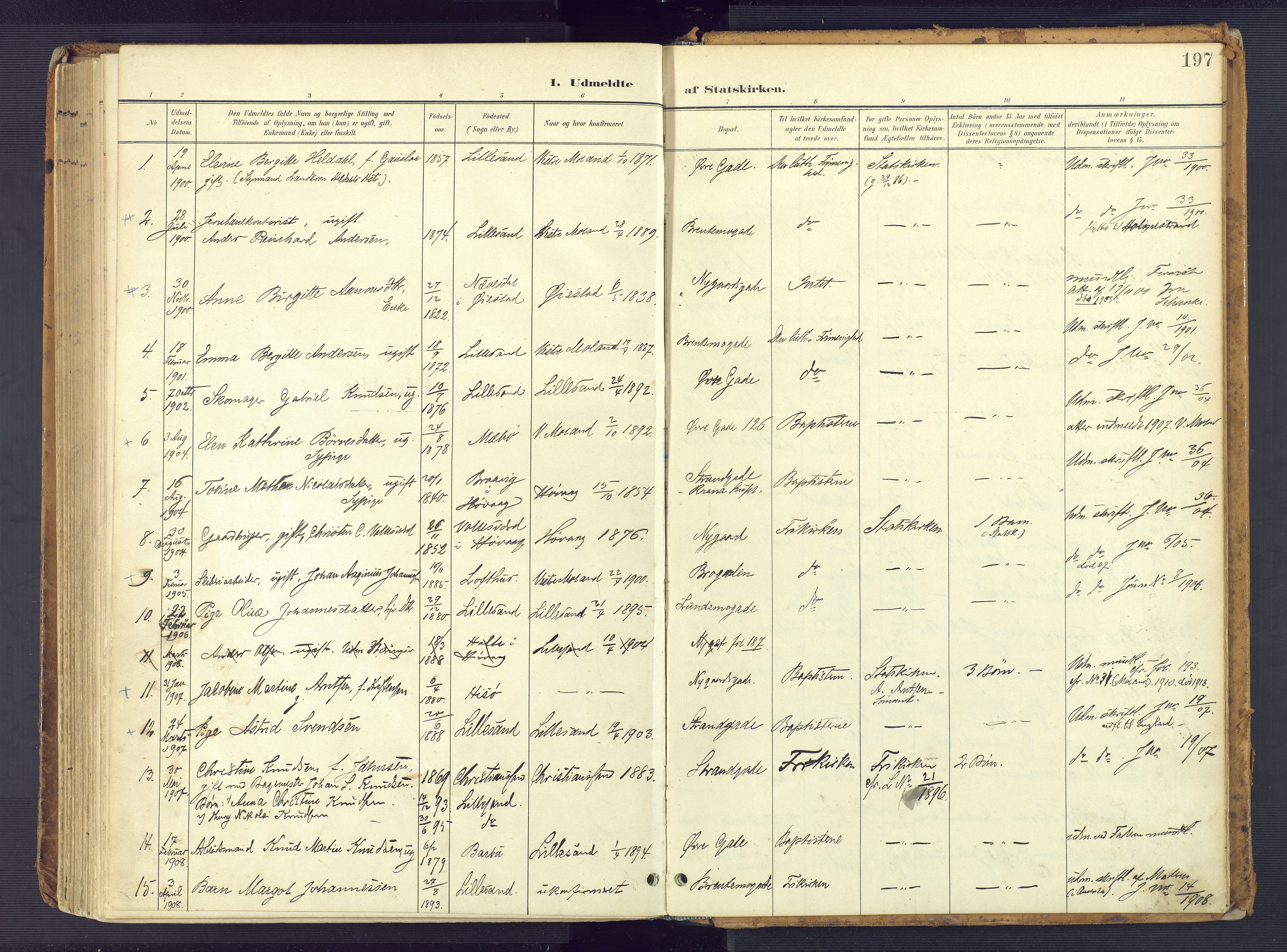 Vestre Moland sokneprestkontor, AV/SAK-1111-0046/F/Fa/Faa/L0002: Ministerialbok nr. A 2, 1900-1926, s. 197