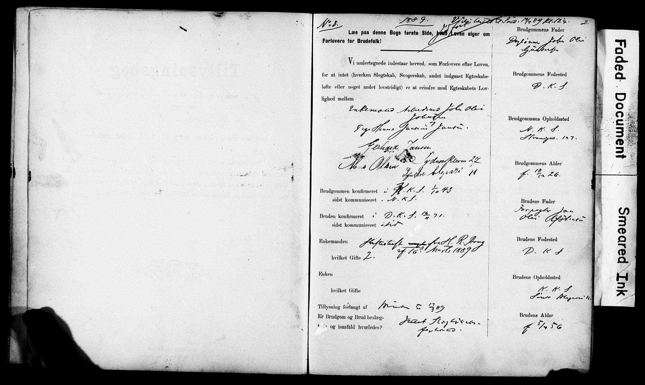 Korskirken sokneprestembete, SAB/A-76101: Forlovererklæringer nr. II.5.6, 1889-1898, s. 2