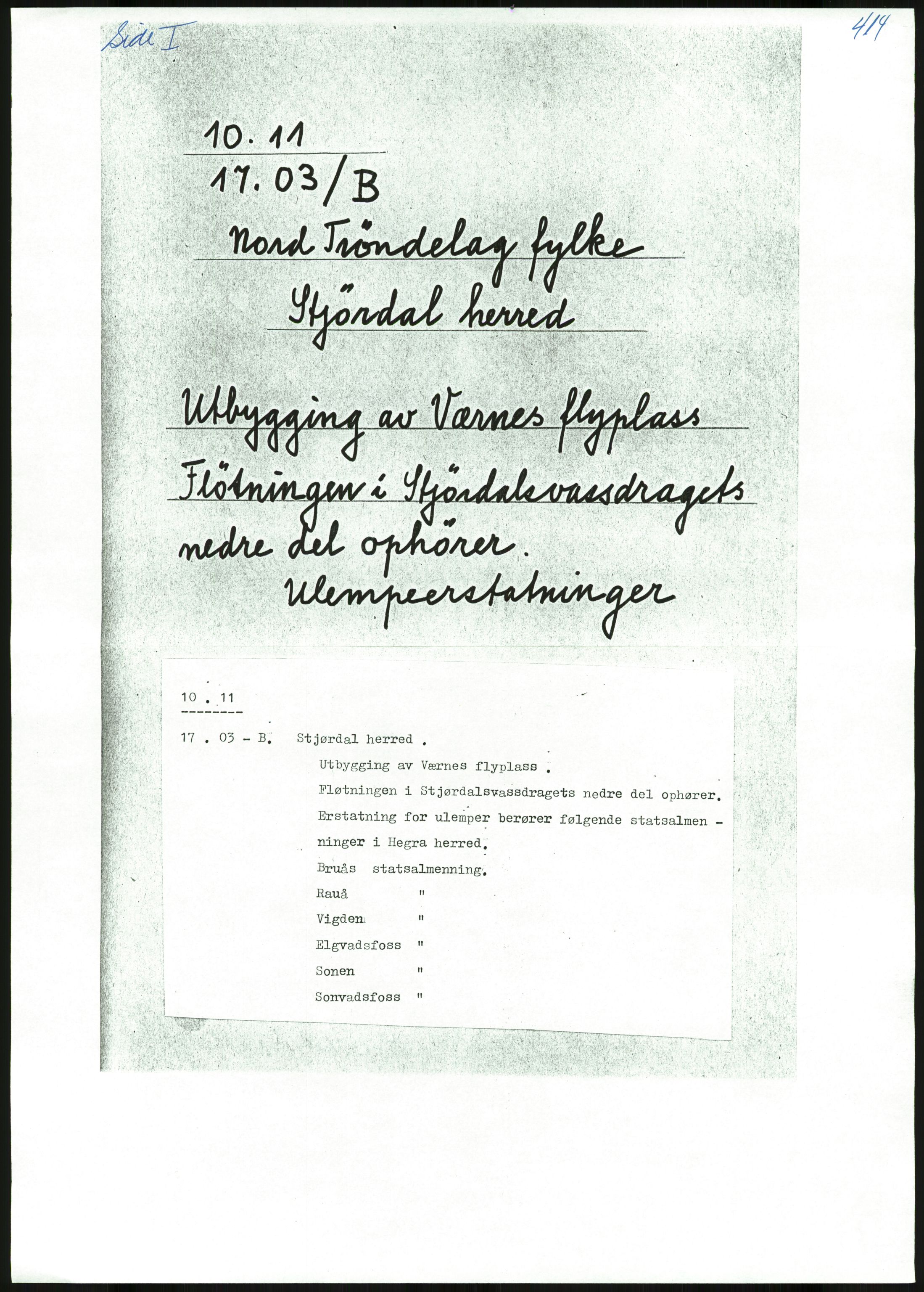 Direktoratet for statens skoger, AV/RA-S-1600/2/E/Eg/L0003: Arkivliste for 10.11-serien. Nord-Trøndelag til Finnmark fylke. Mappenr. 926 - 1505, 1957-1992, s. 10