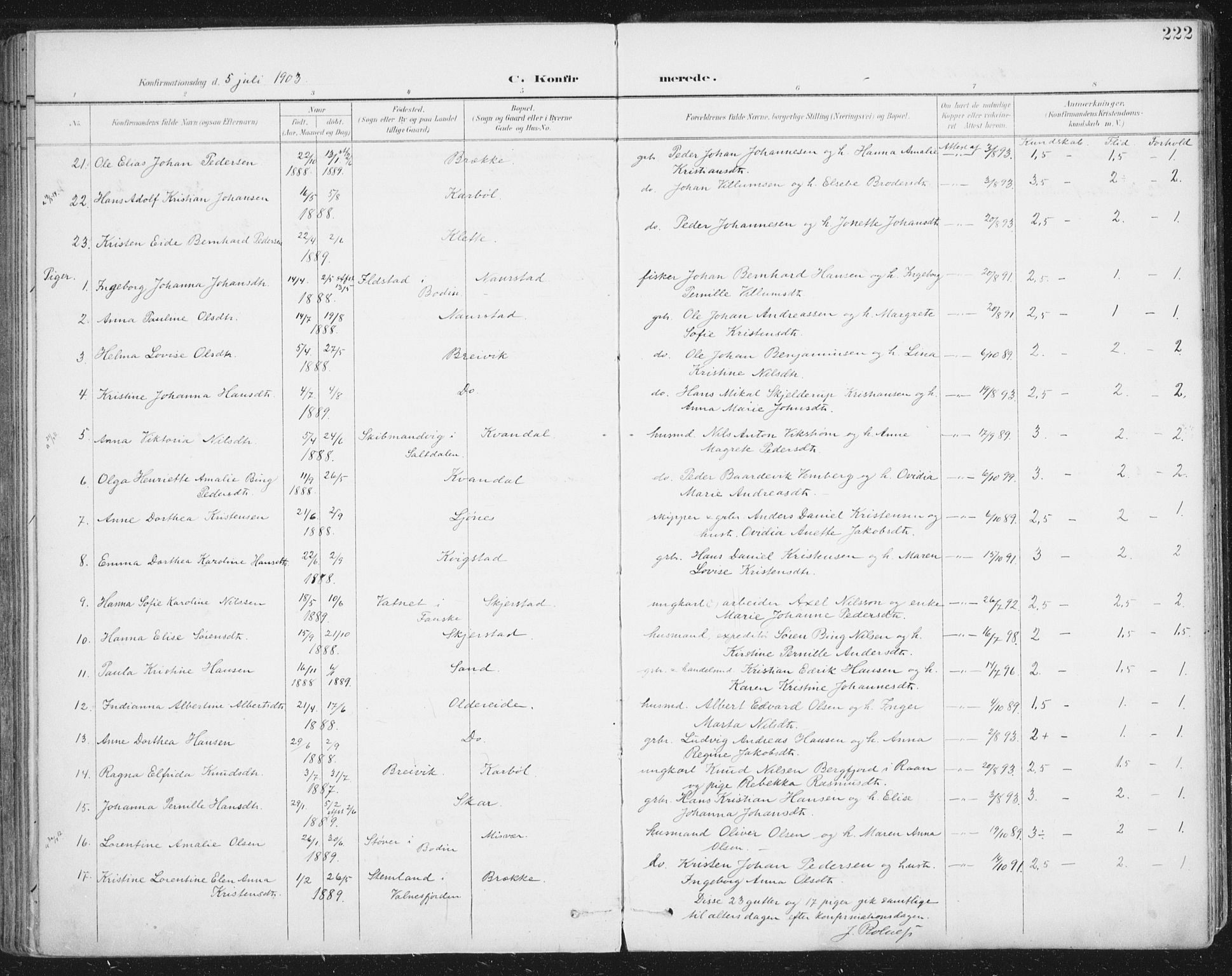 Ministerialprotokoller, klokkerbøker og fødselsregistre - Nordland, SAT/A-1459/852/L0741: Ministerialbok nr. 852A11, 1894-1917, s. 222