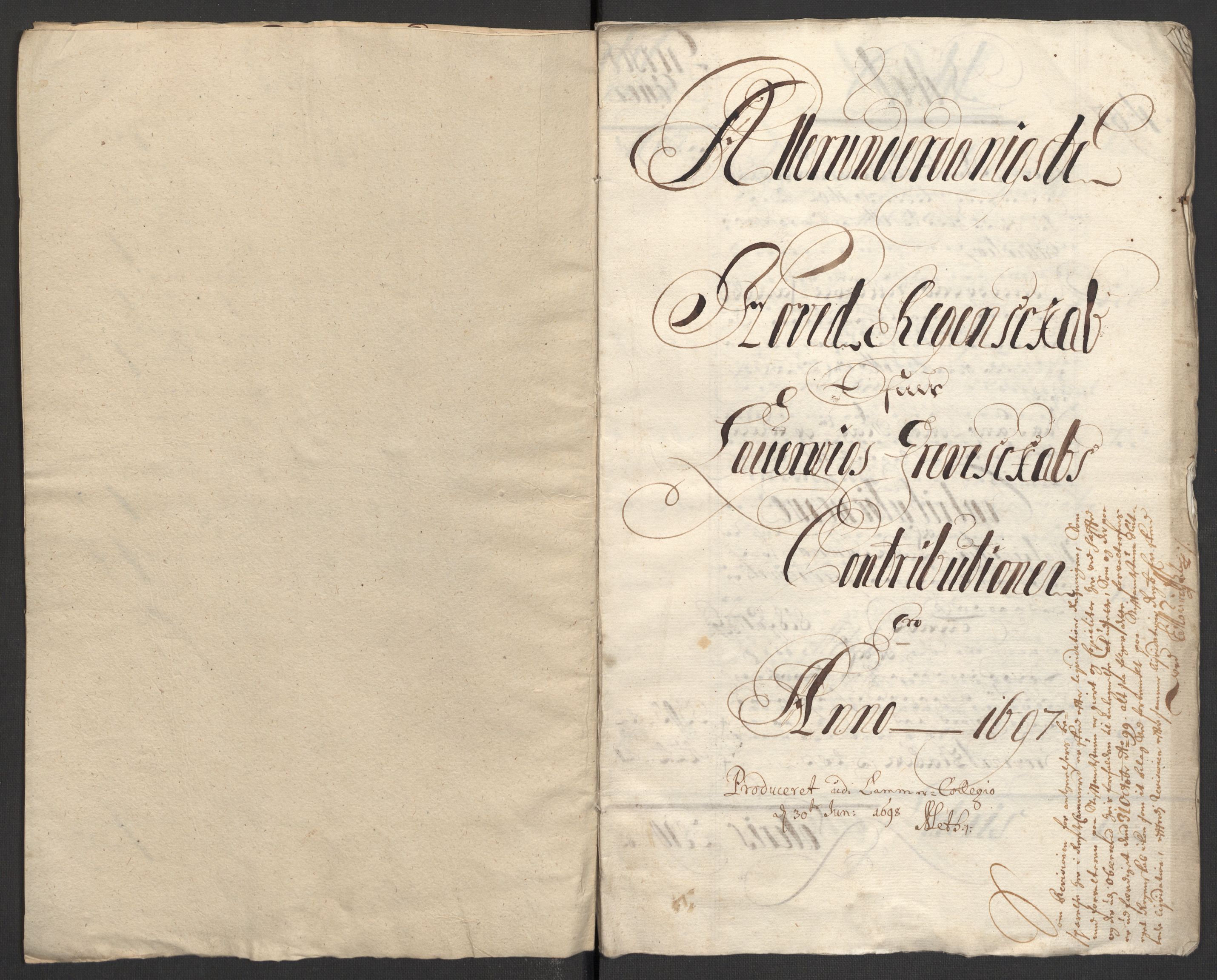 Rentekammeret inntil 1814, Reviderte regnskaper, Fogderegnskap, RA/EA-4092/R33/L1975: Fogderegnskap Larvik grevskap, 1696-1697, s. 110