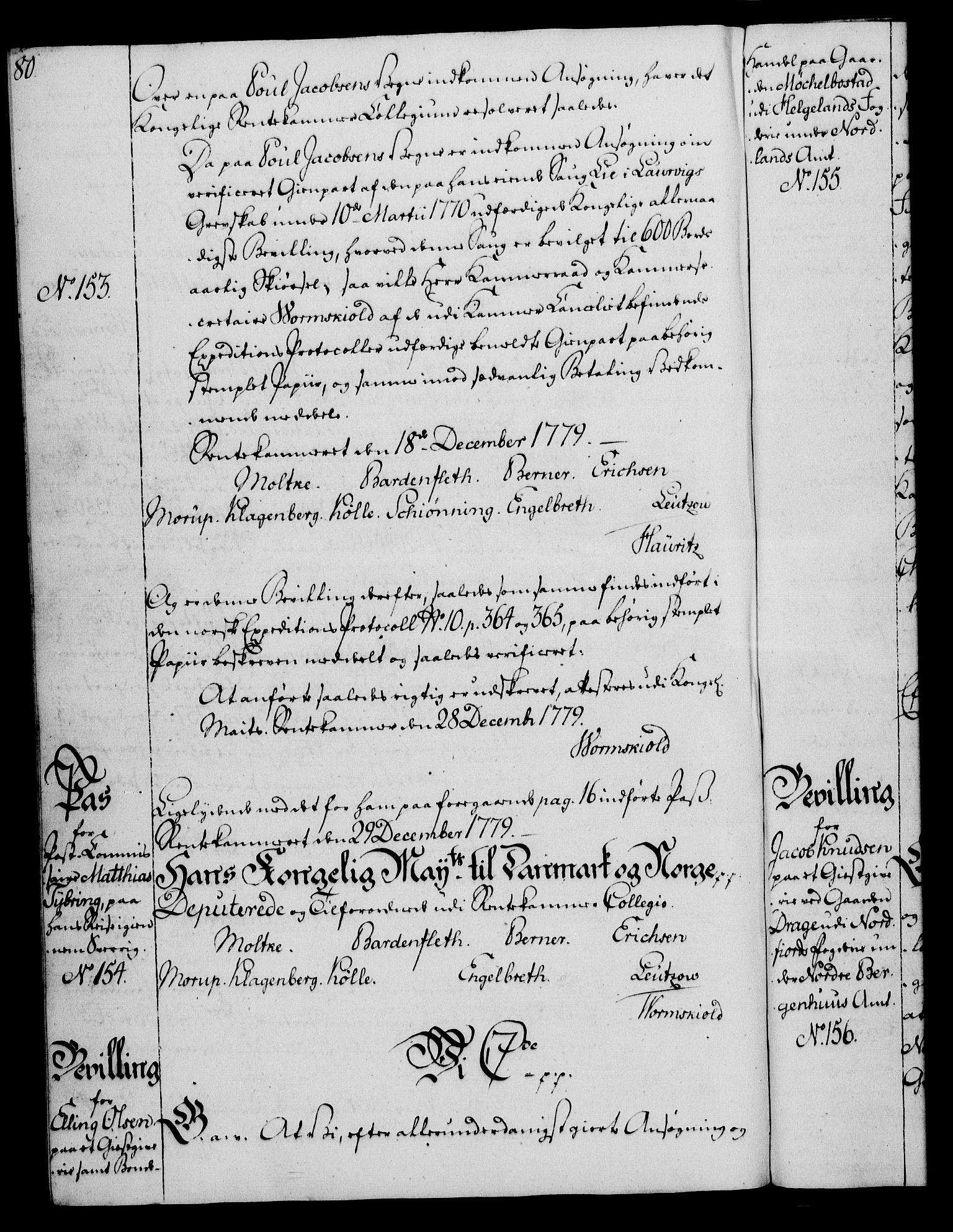 Rentekammeret, Kammerkanselliet, RA/EA-3111/G/Gg/Gga/L0011: Norsk ekspedisjonsprotokoll med register (merket RK 53.11), 1779-1781, s. 80