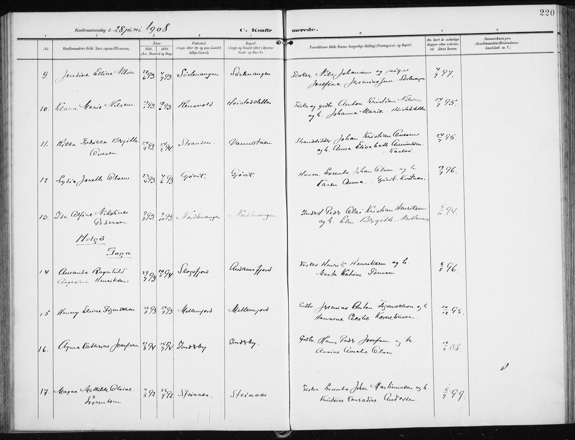 Karlsøy sokneprestembete, SATØ/S-1299/H/Ha/Haa/L0014kirke: Ministerialbok nr. 14, 1903-1917, s. 220