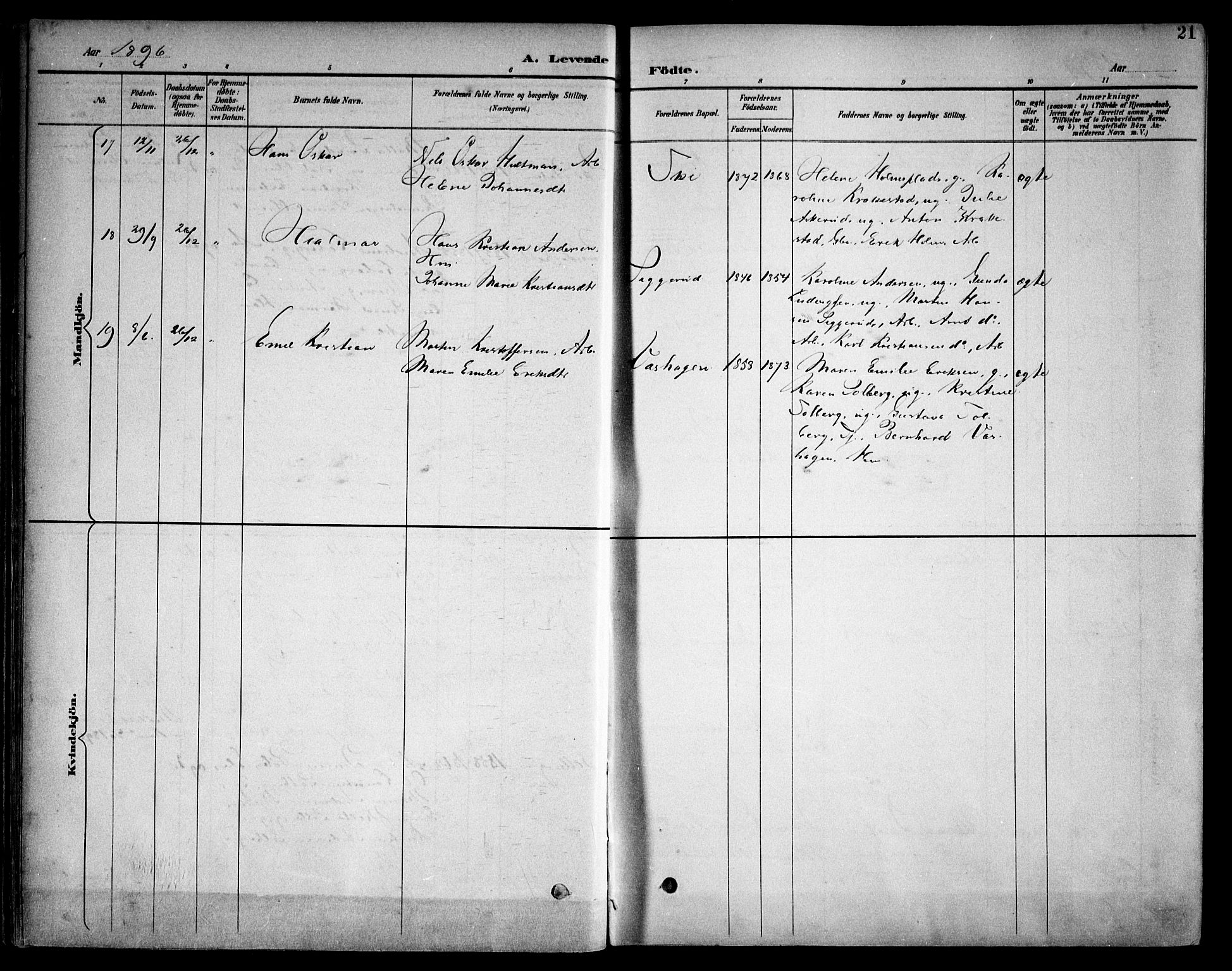 Kråkstad prestekontor Kirkebøker, AV/SAO-A-10125a/F/Fb/L0002: Ministerialbok nr. II 2, 1893-1917, s. 21