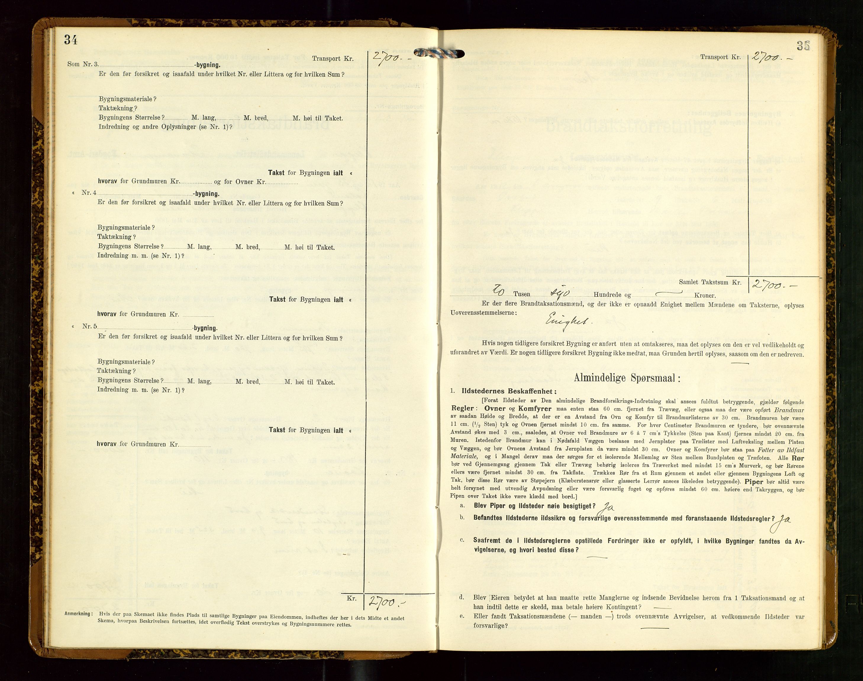 Klepp lensmannskontor, AV/SAST-A-100163/Goc/L0007: "Brandtaxationsprotokol" m/register, 1911-1915, s. 34-35