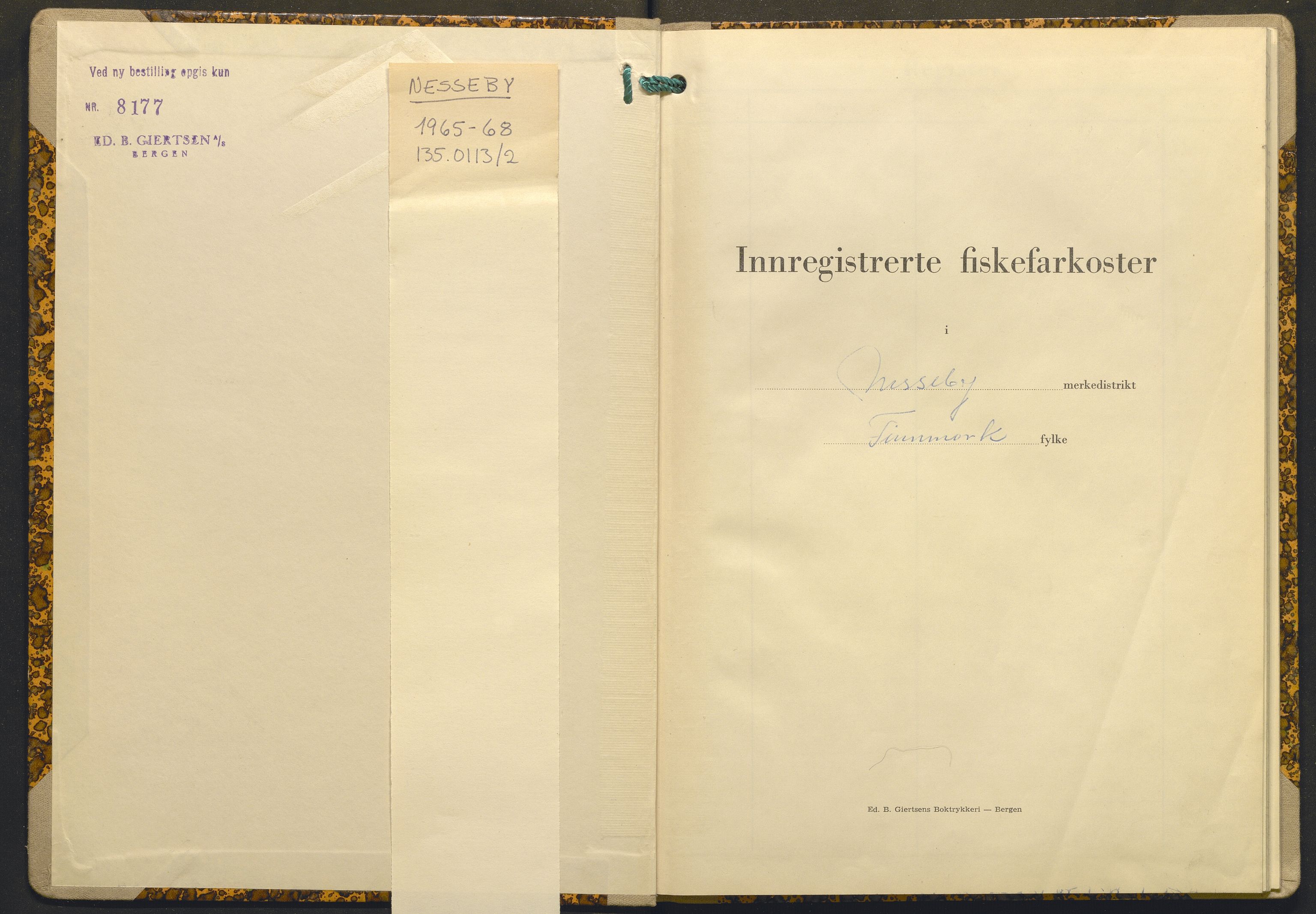 Fiskeridirektoratet - 1 Adm. ledelse - 13 Båtkontoret, AV/SAB-A-2003/I/Ia/Ia.a/L0042: 135.0113/2 Merkeprotokoll - Nesseby, 1965-1968