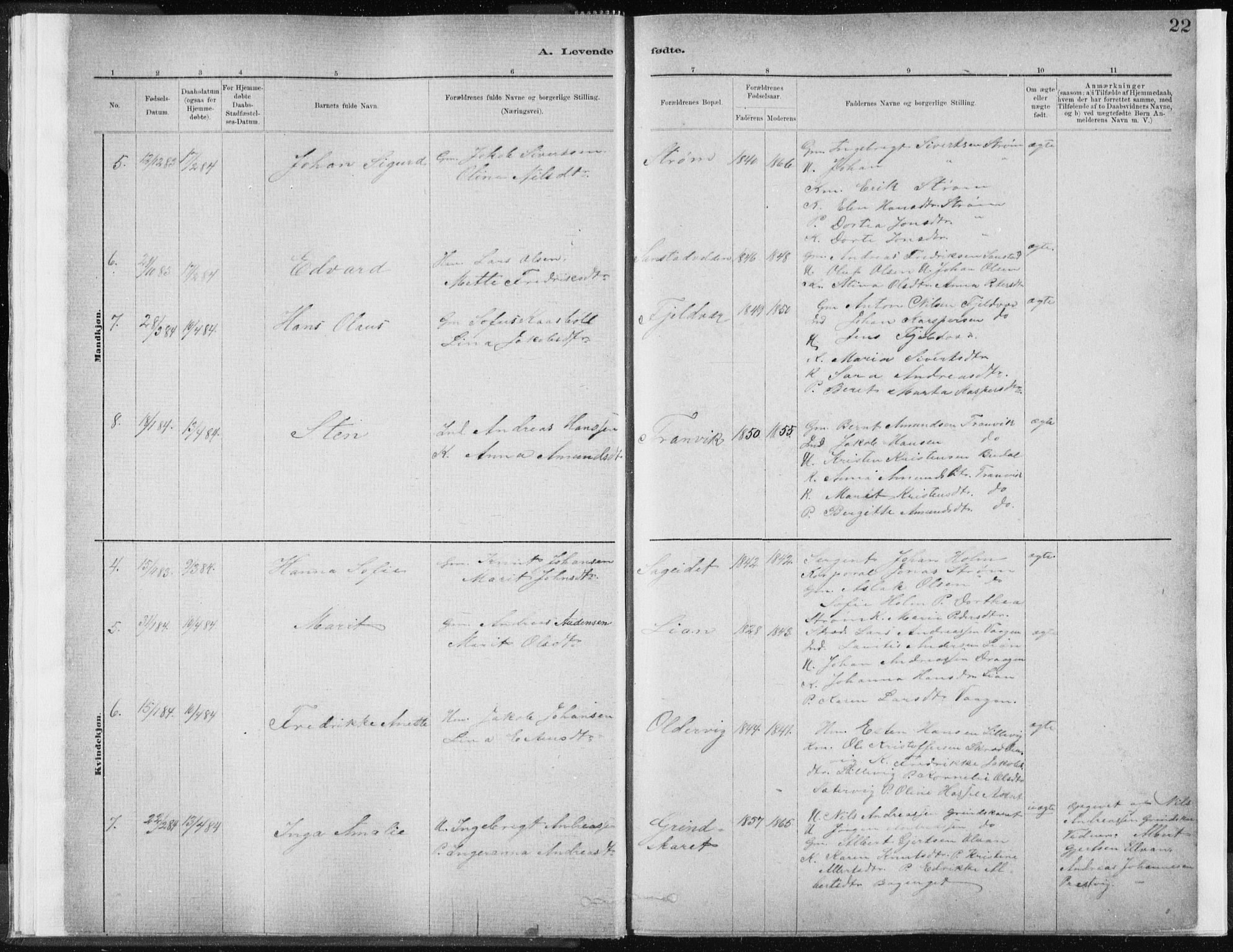 Ministerialprotokoller, klokkerbøker og fødselsregistre - Sør-Trøndelag, SAT/A-1456/637/L0558: Ministerialbok nr. 637A01, 1882-1899, s. 22