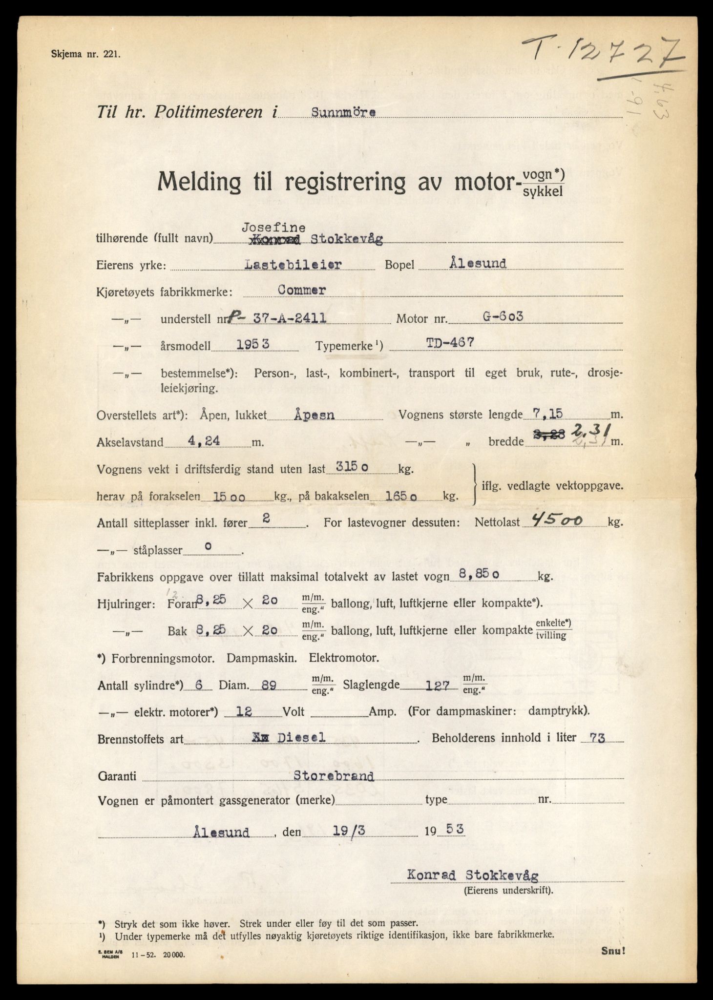 Møre og Romsdal vegkontor - Ålesund trafikkstasjon, AV/SAT-A-4099/F/Fe/L0035: Registreringskort for kjøretøy T 12653 - T 12829, 1927-1998, s. 1420