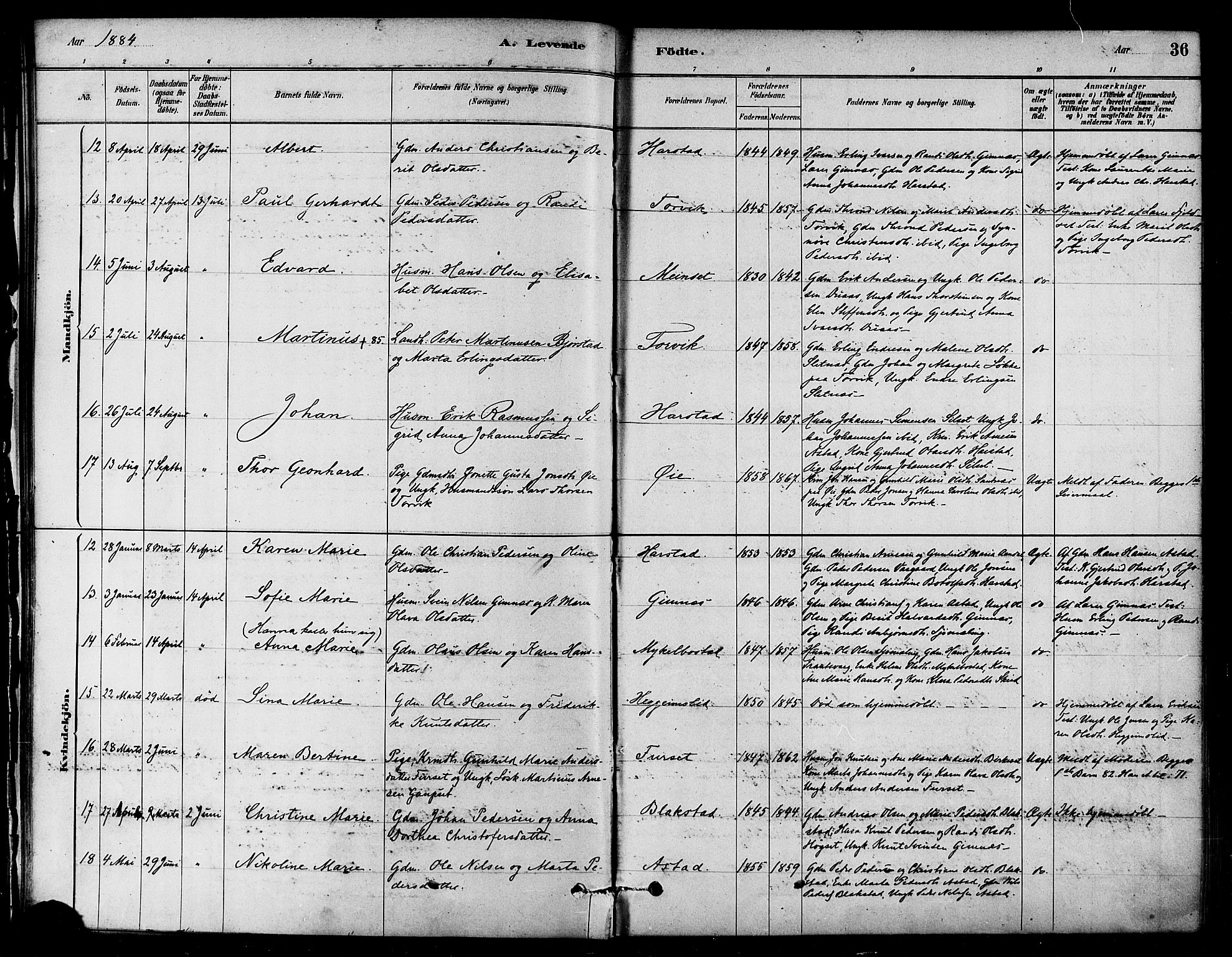 Ministerialprotokoller, klokkerbøker og fødselsregistre - Møre og Romsdal, SAT/A-1454/584/L0967: Ministerialbok nr. 584A07, 1879-1894, s. 36