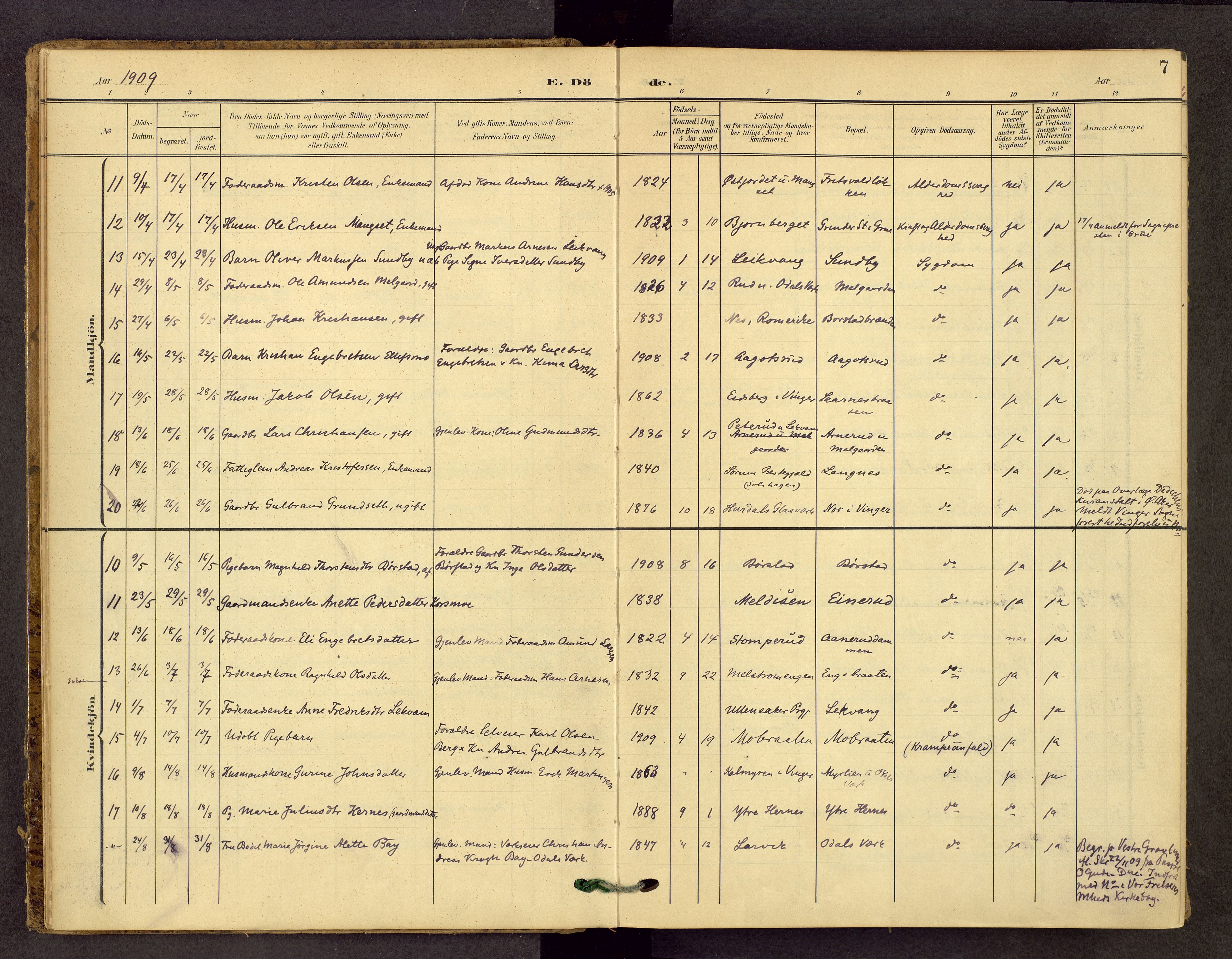 Sør-Odal prestekontor, AV/SAH-PREST-030/H/Ha/Haa/L0010: Ministerialbok nr. 10, 1907-1968, s. 7