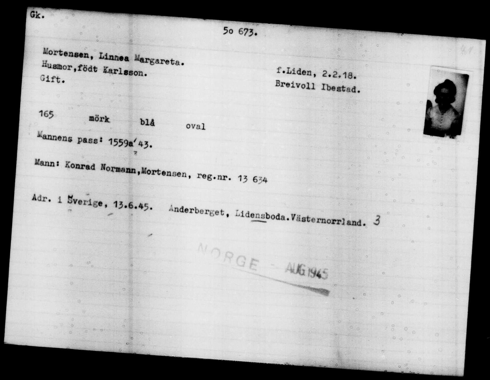 Utenriksstasjonene, Legasjonen i Stockholm, Flyktningkontoret, AV/RA-S-6753/V/Va/L0019: Kjesäterkartoteket, flyktninger med registreringsnr. 49600-55060, 1940-1945, s. 1098